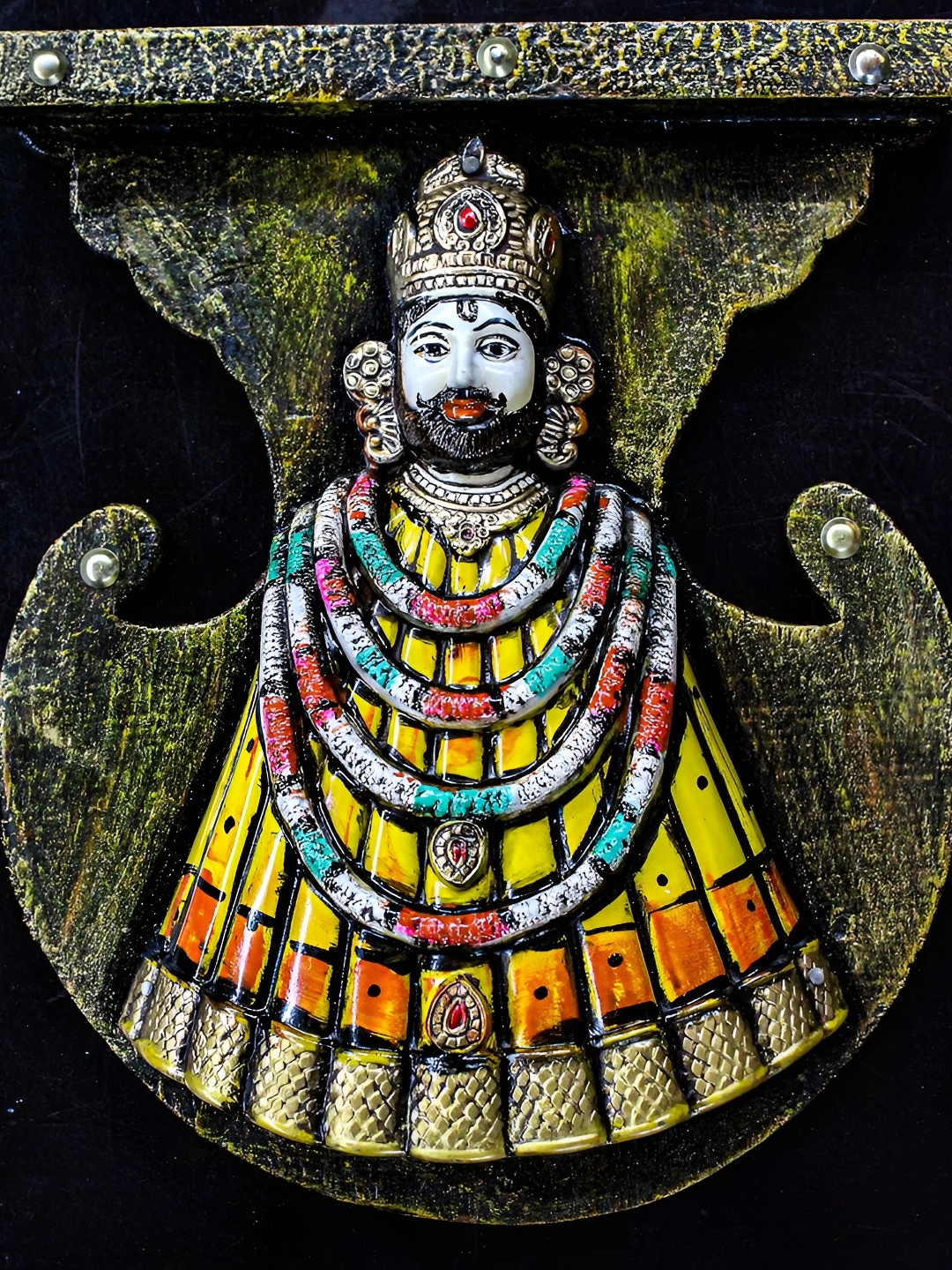 

INDIA MEETS INDIA Brown & Yellow Wooden Religious Khatushyam JI Wall Art