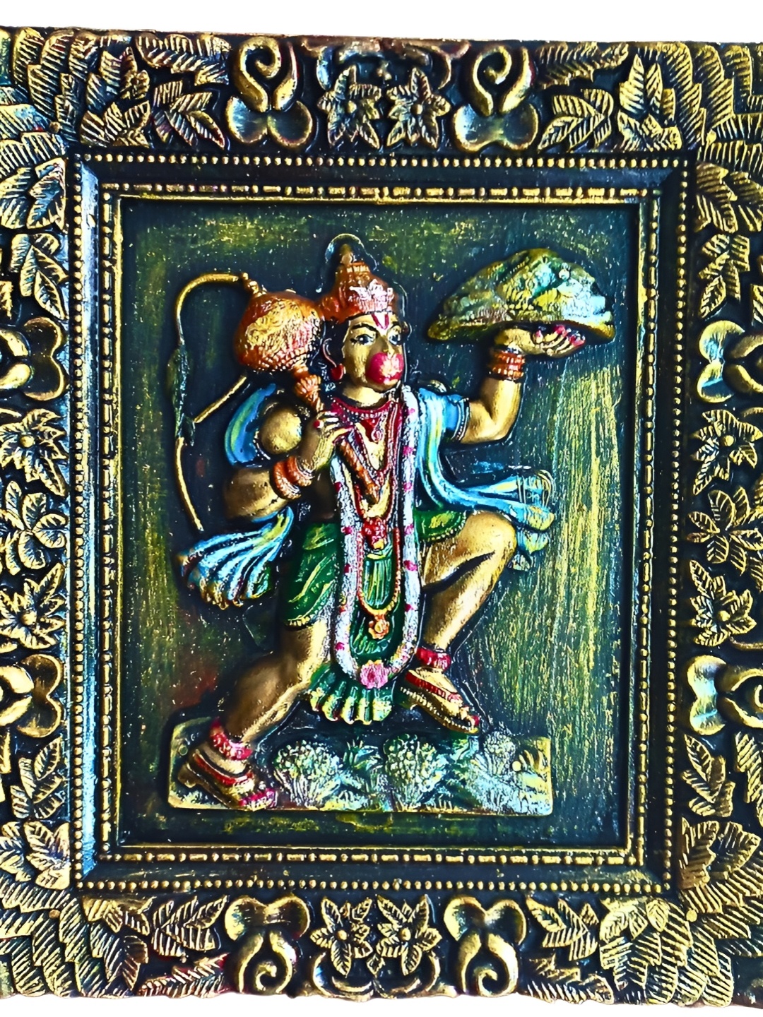 

INDIA MEETS INDIA Brown & Green Wooden Religious Hanuman Spiritual Wall Art