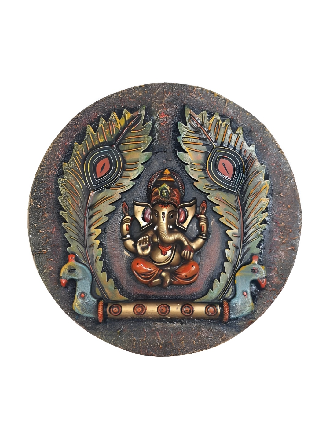 

INDIA MEETS INDIA Brown & Red Religious Wooden Ganesh Wall Art