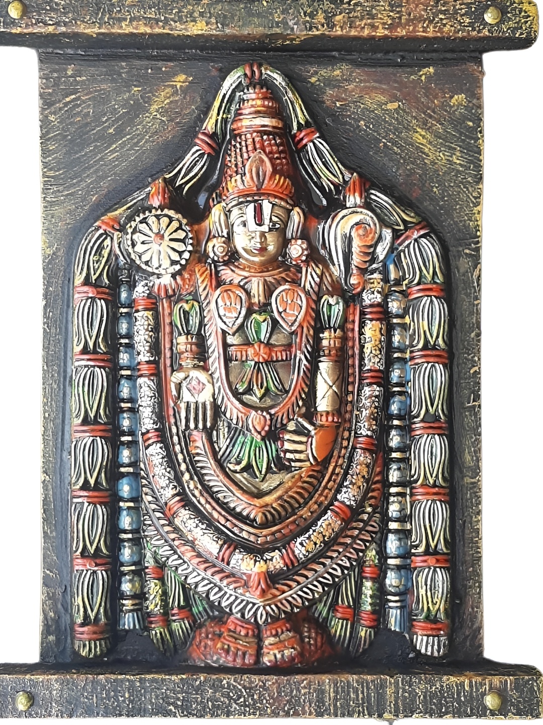 

INDIA MEETS INDIA Brown & Orange Religious Wooden Balaji Spiritual Wall Art