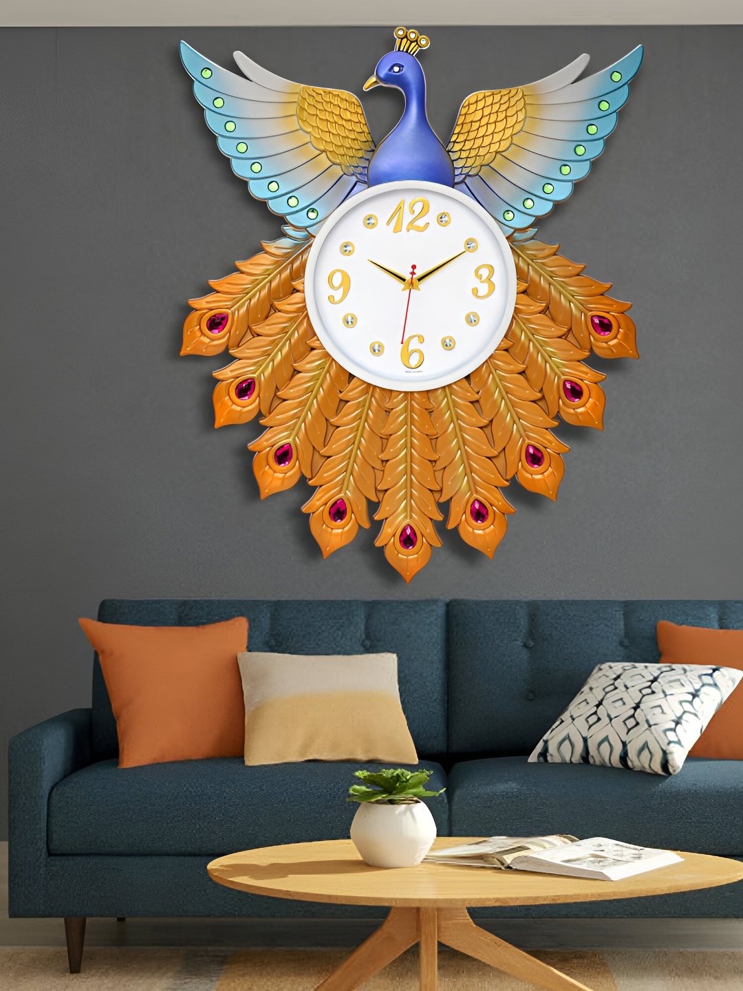 

Attractionz Gold-Toned & Blue Textured Abstract Shaped Contemporary Wall Clock