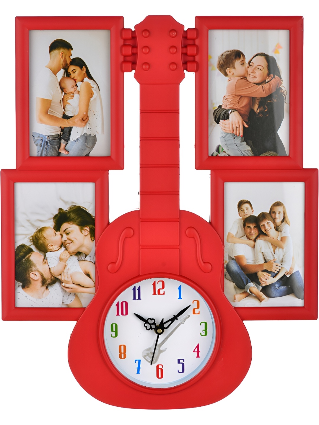 Attractionz Red & White Textured Analogue Contemporary Photo Frame Wall Clock