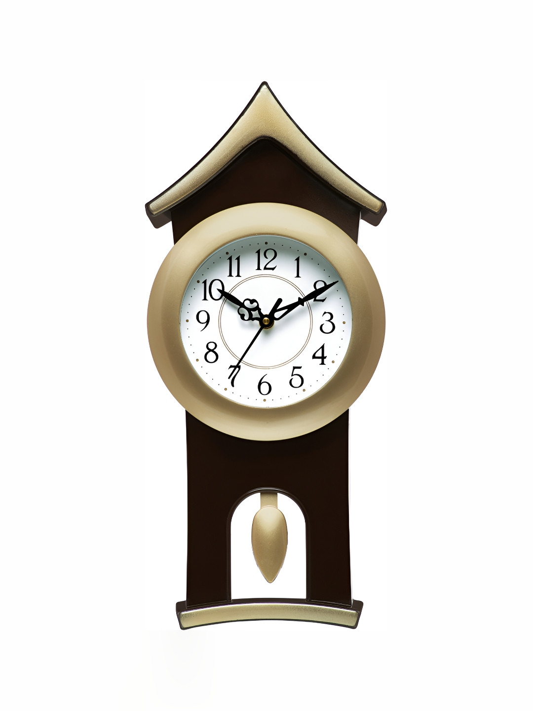

Attractionz Gold-Toned & Brown Round Analogue Wall Clock
