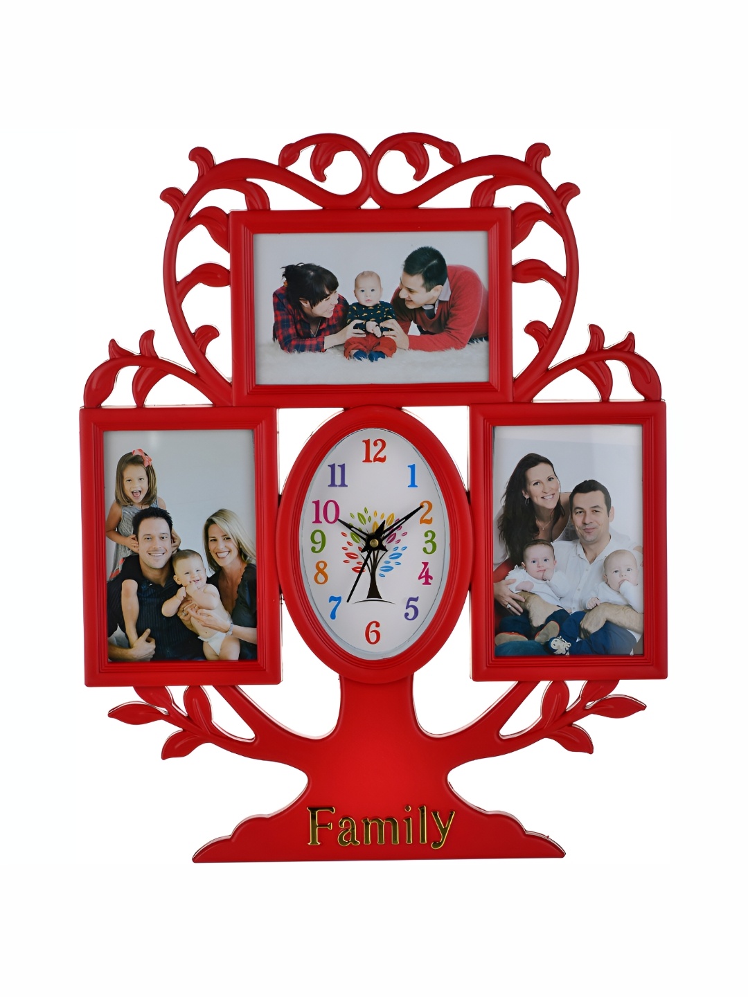 

Attractionz Red Oval Shaped Textured Photo Frame Contemporary Analogue Wall Clock
