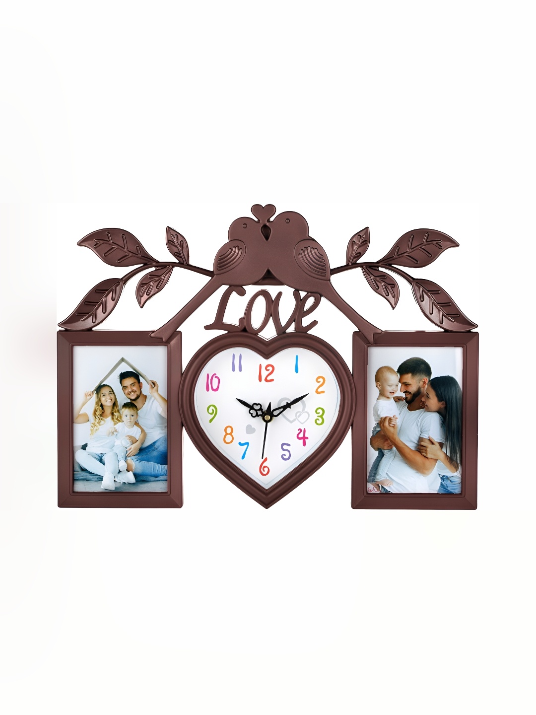 Attractionz Brown & White Love Shaped Contemporary Wall Clock