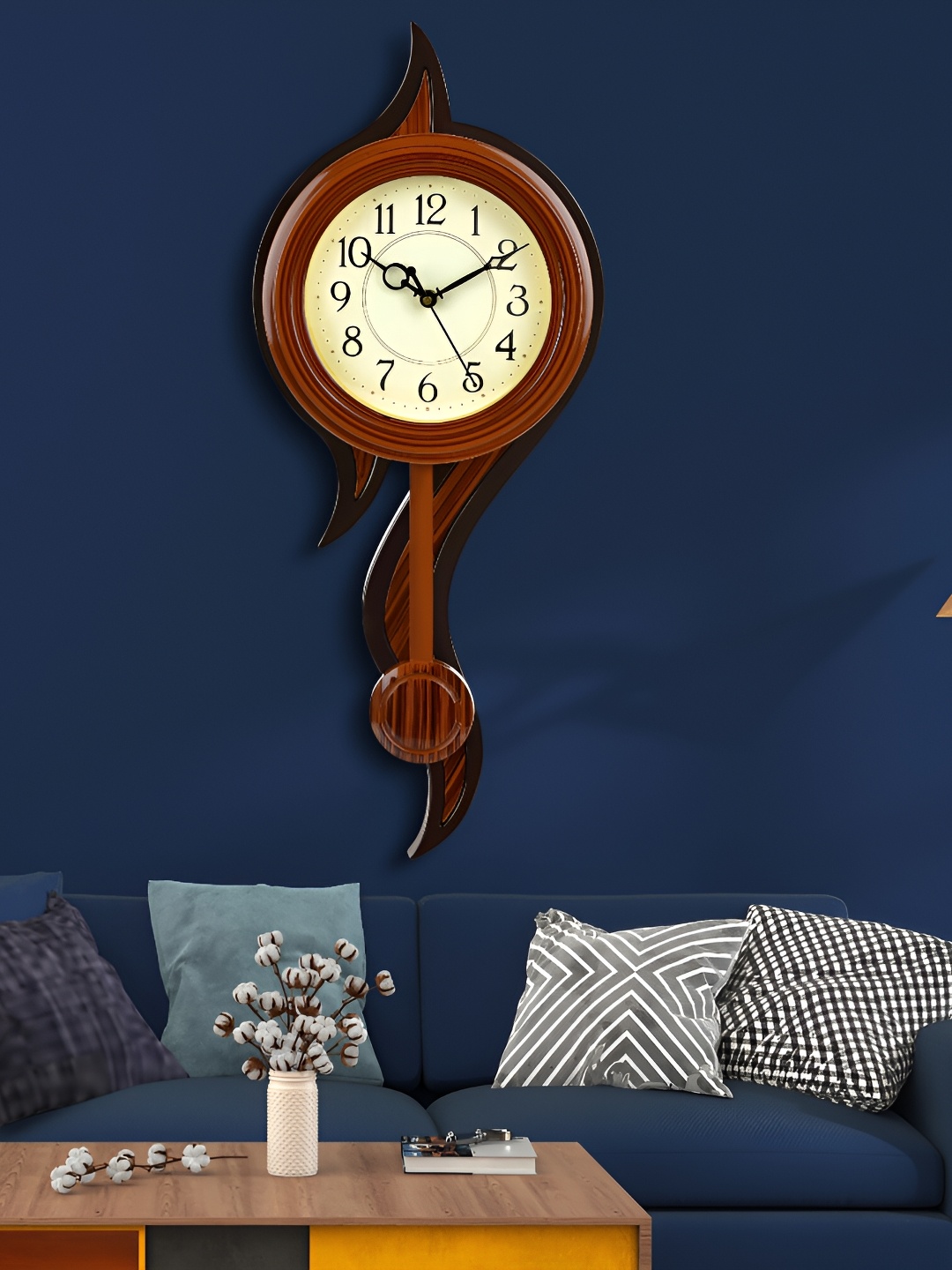 Attractionz Brown Round Pendulum Analogue Wall Clock