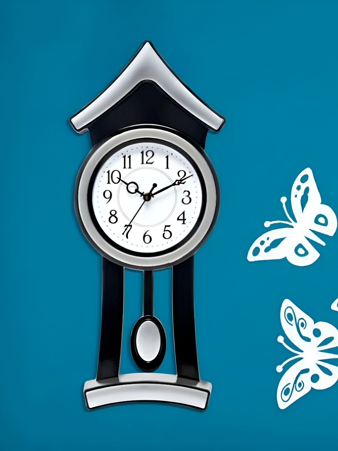

Attractionz Silver-Toned Round Contemporary Pendulum Wall Clock