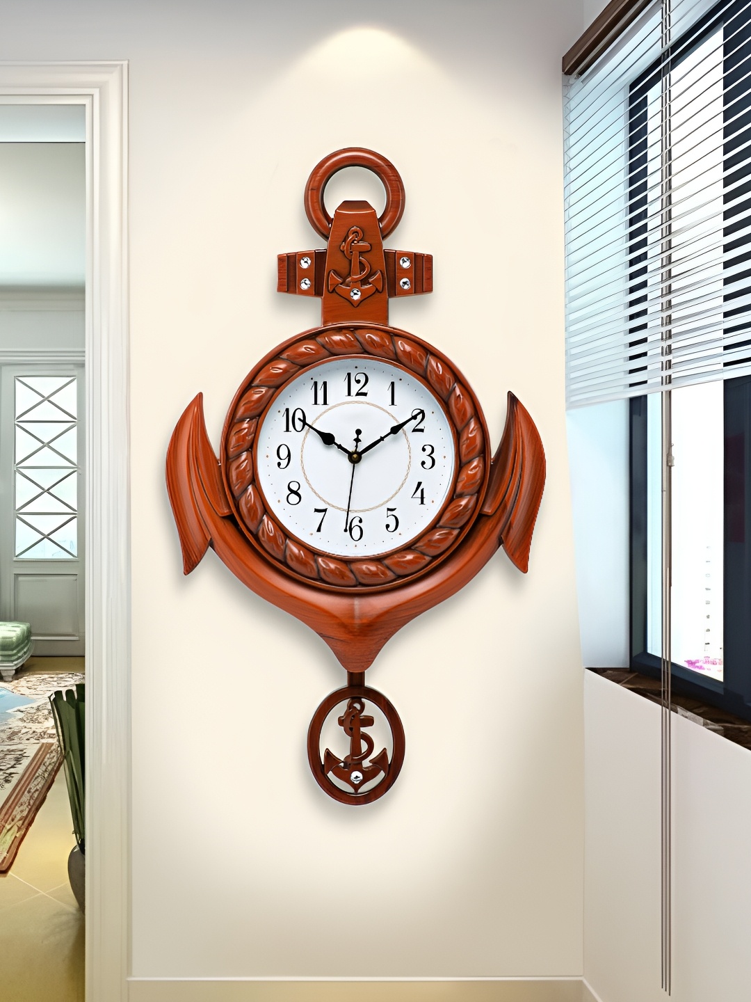 Attractionz Brown Round Pendulum Analogue Wall Clock