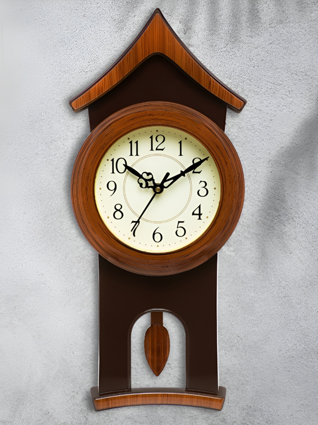 Attractionz Brown and White Round Analogue Contemporary Wall Clock