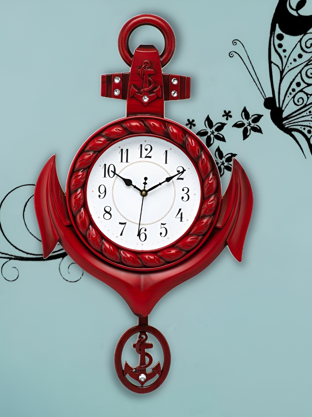 Attractionz Red & White Textured Analogue Contemporary Wall Clock