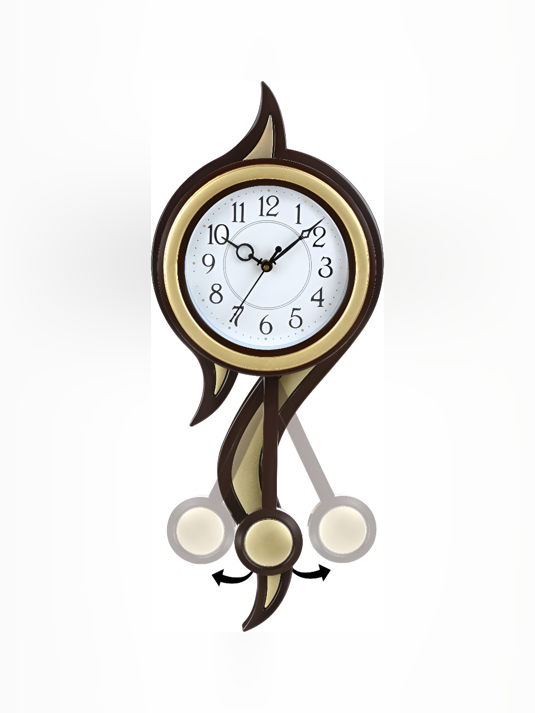 

Attractionz Gold-Toned & White Textured Round Analogue Pendulum Contemporary Wall Clock