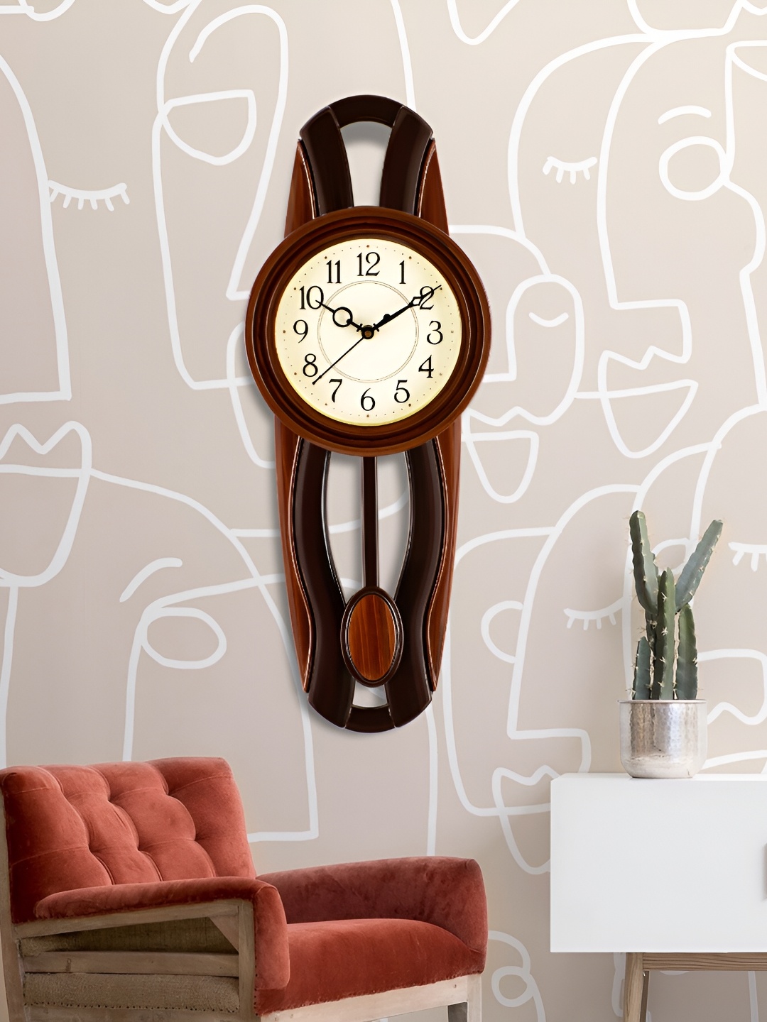 Attractionz Brown & White Round Contemporary Wall Clock