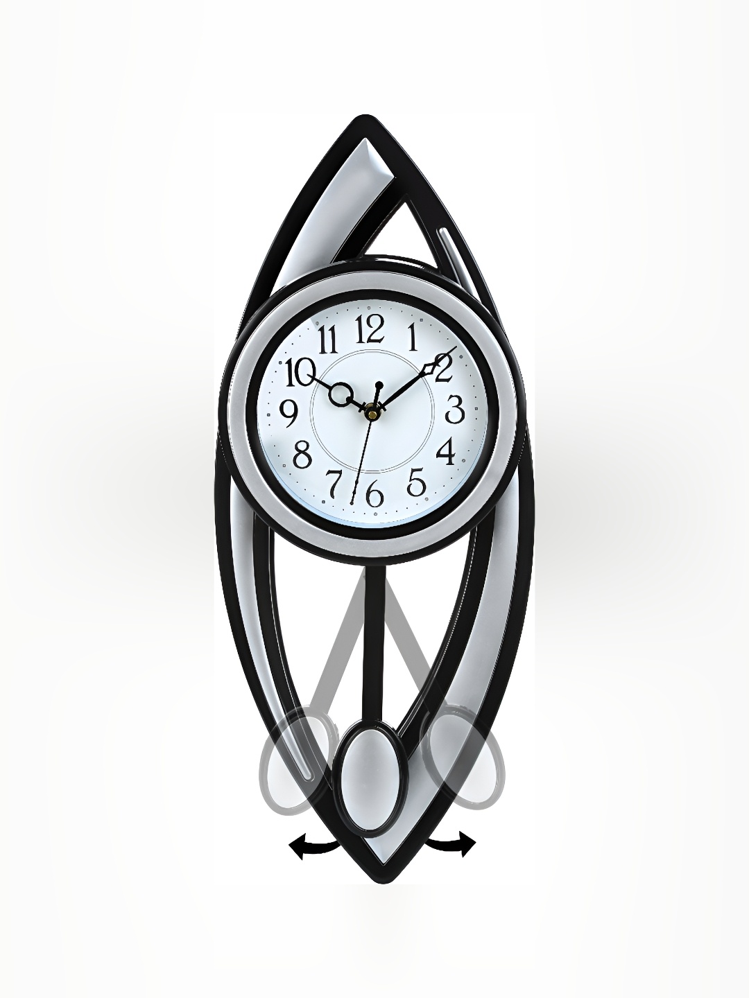Attractionz Silver-Toned & Black Round Wall Clock With Pendulum