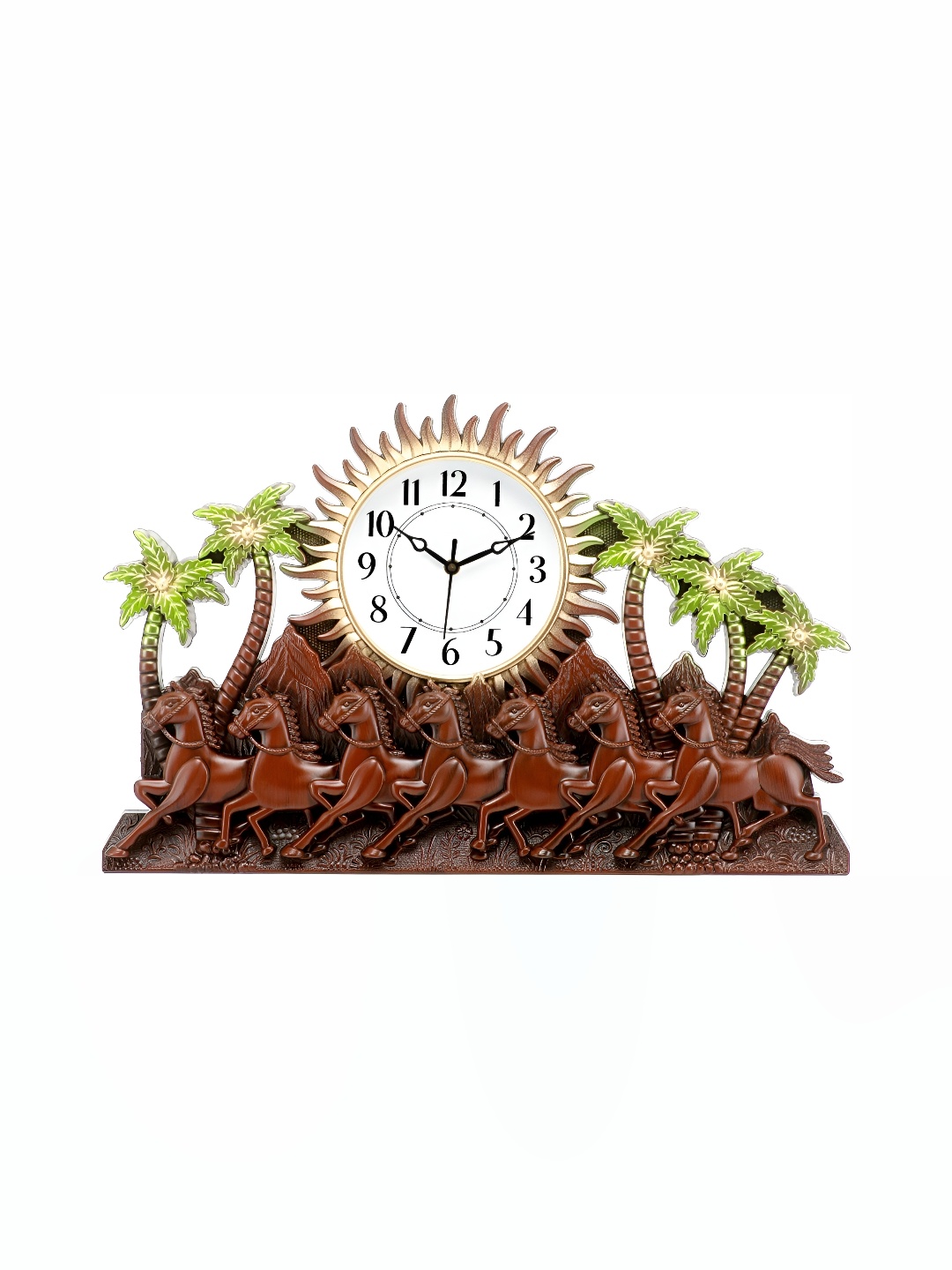 Attractionz Brown & White Round Textured Analogue Contemporary Wall Clock