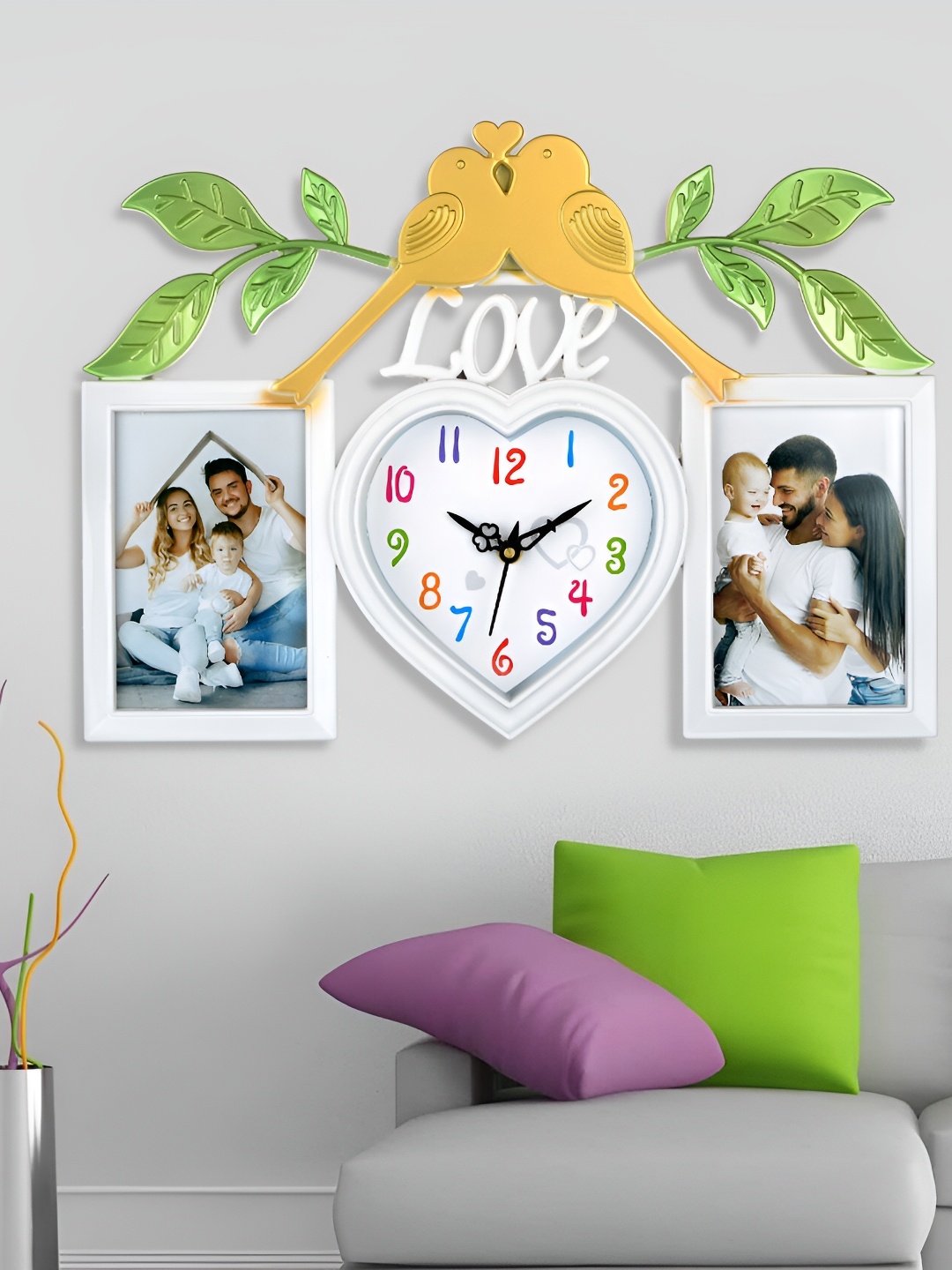 Attractionz White & Green Textured Heart Shaped Contemporary Wall Clock