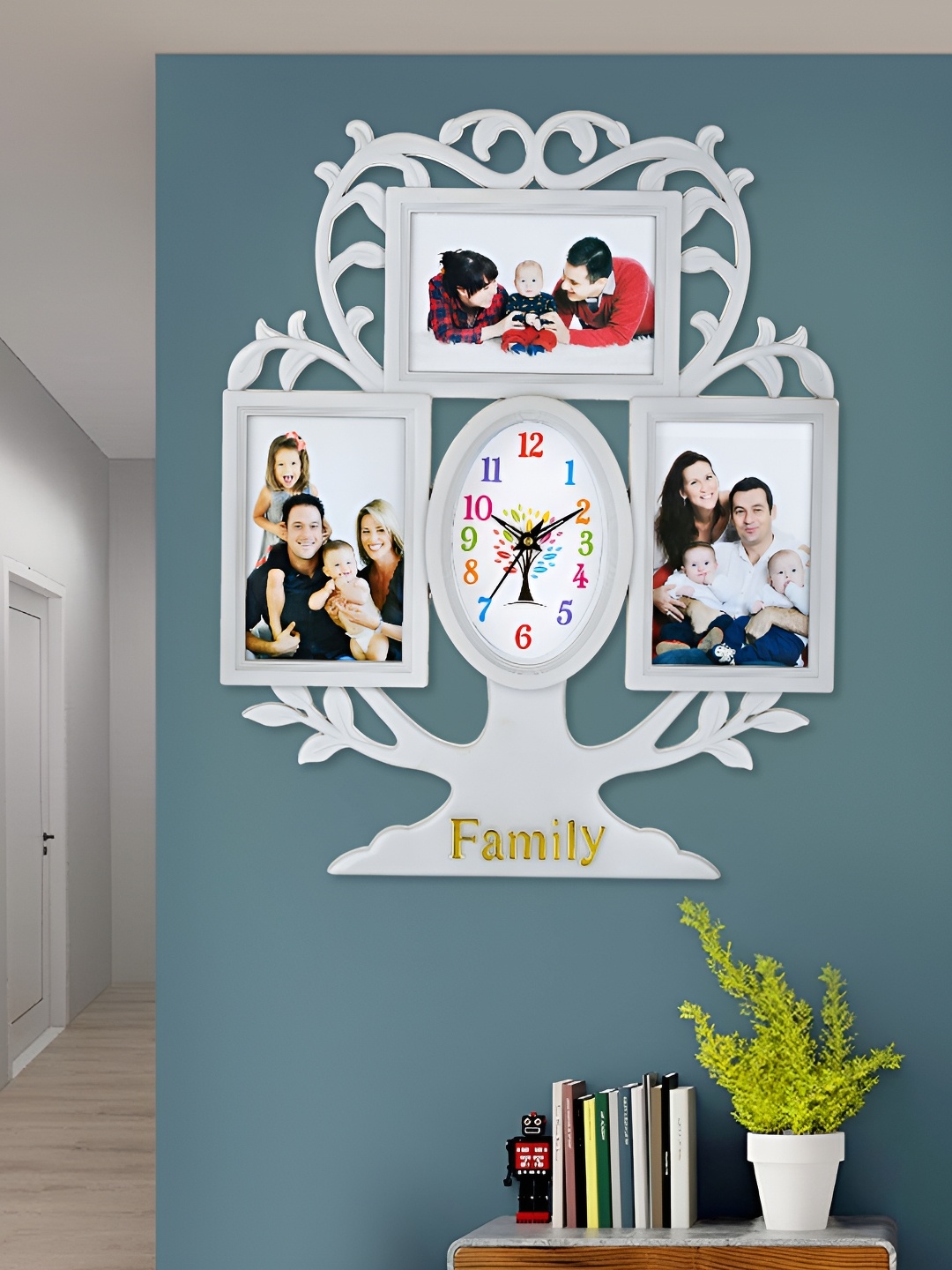 

Attractionz White Oval Shaped Textured Tree Photo Frame Contemporary Wall Clock