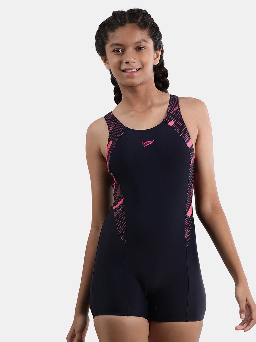 

Speedo Girls Printed Legsuit, Navy blue