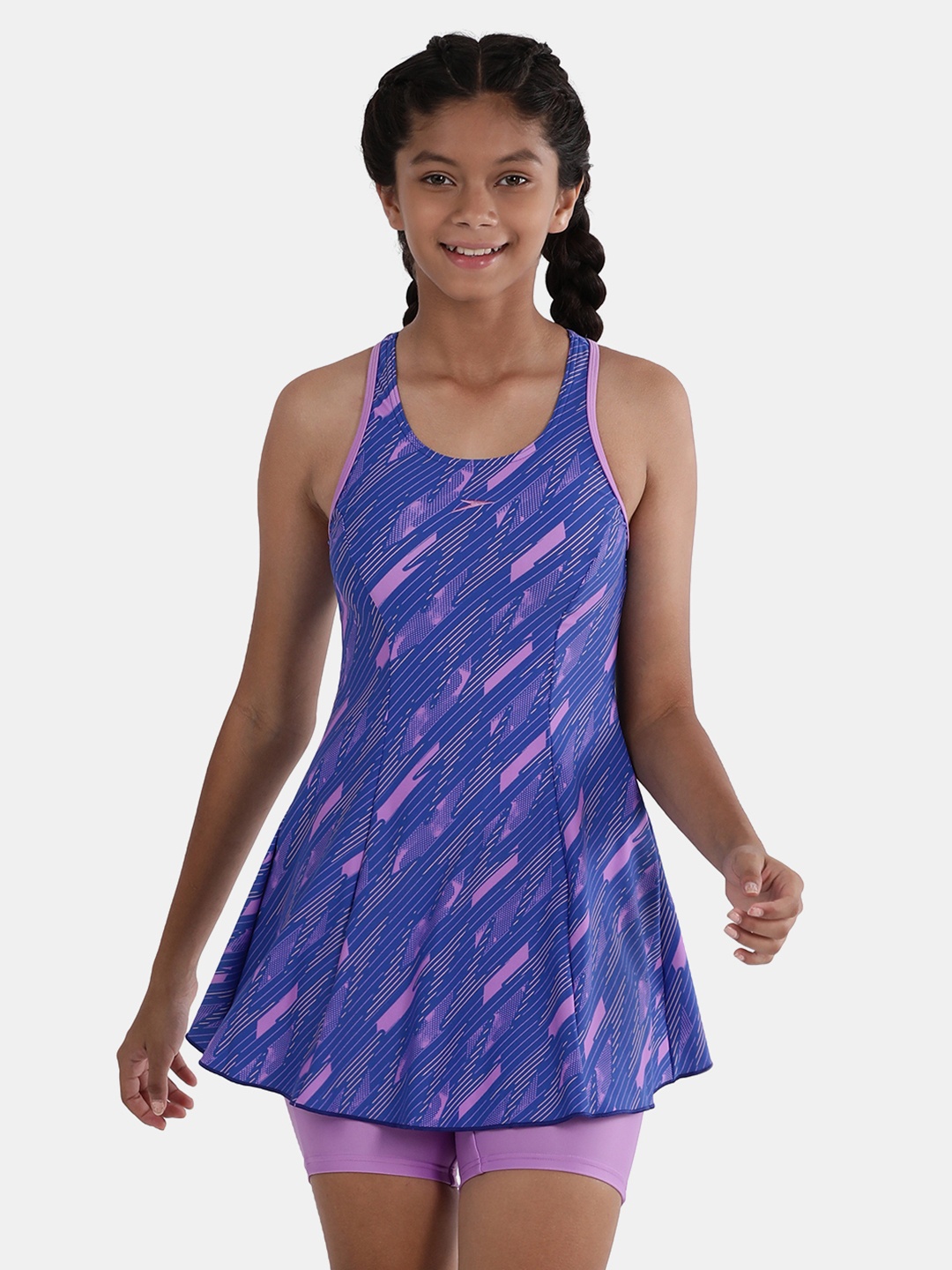 

Speedo Girls Abstract Printed Racerback Swimdress, Purple