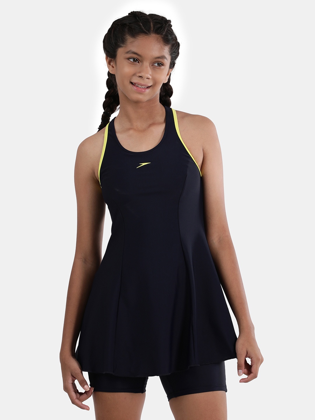 

Speedo Girls Racerback Sleeveless Swimdress, Navy blue