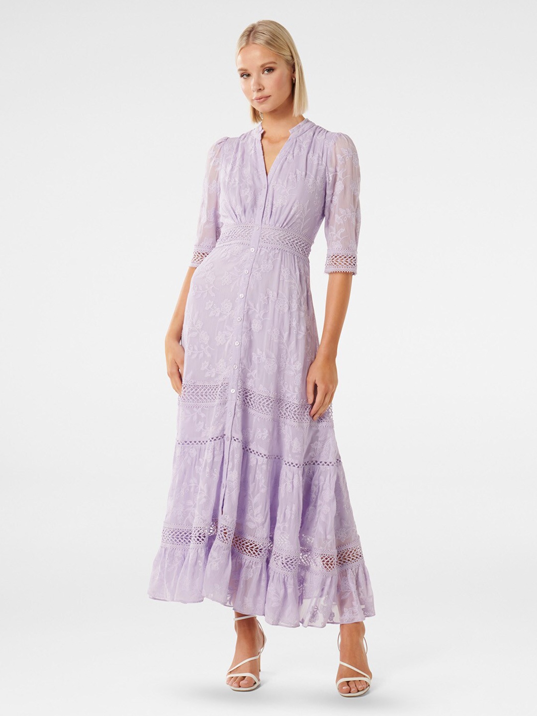 Forever New Mandarin Collar Maxi Dress, Purple