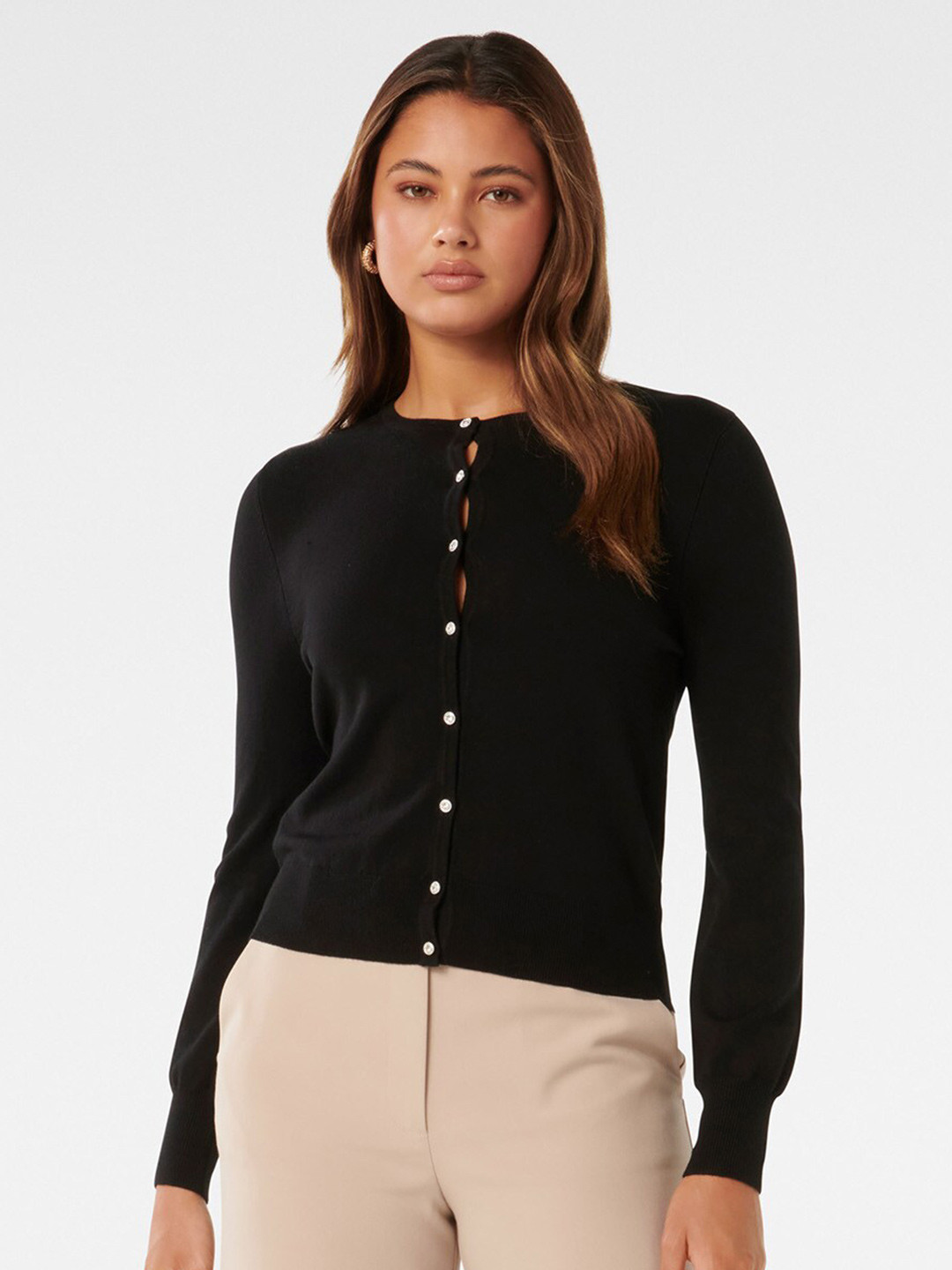 

Forever New Round Neck Cardigan, Black