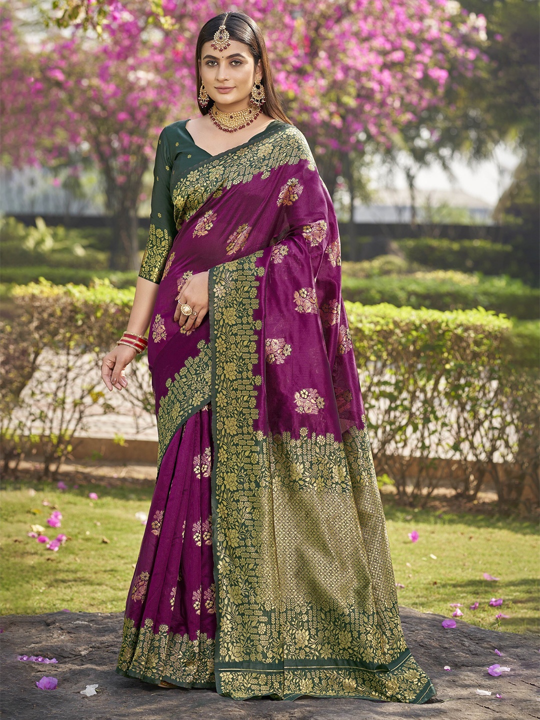 

Chandbaali Woven Design Zari Banarasi Saree, Purple