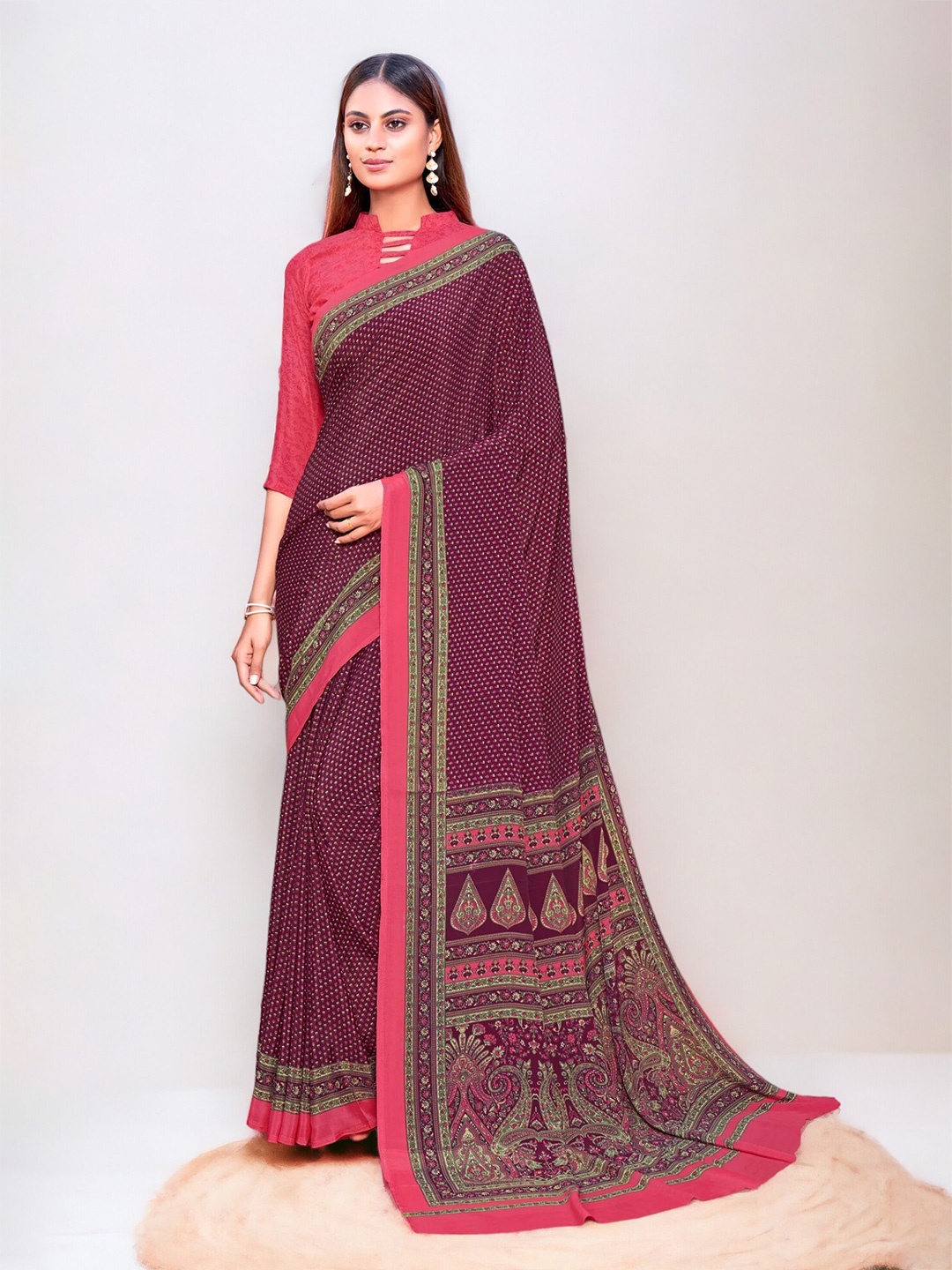 

Vipra Designer Ethnic Motifs Printed Saree, Pink