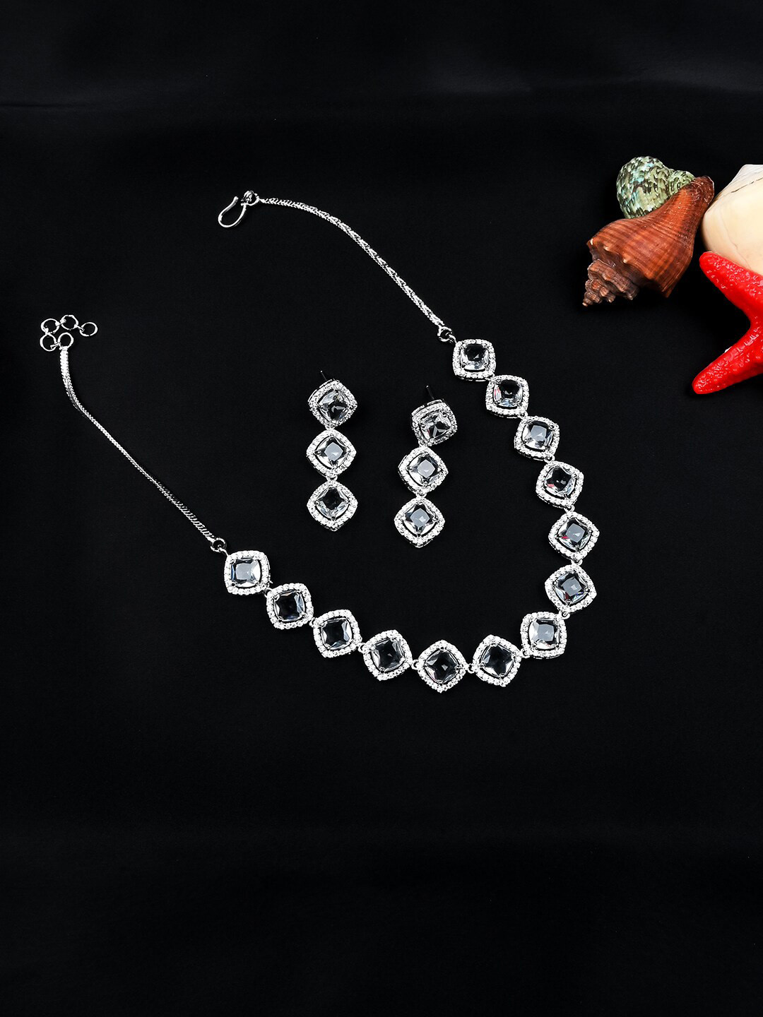 

StileAdda Silver Plated American Diamond Studded Jewellery Set