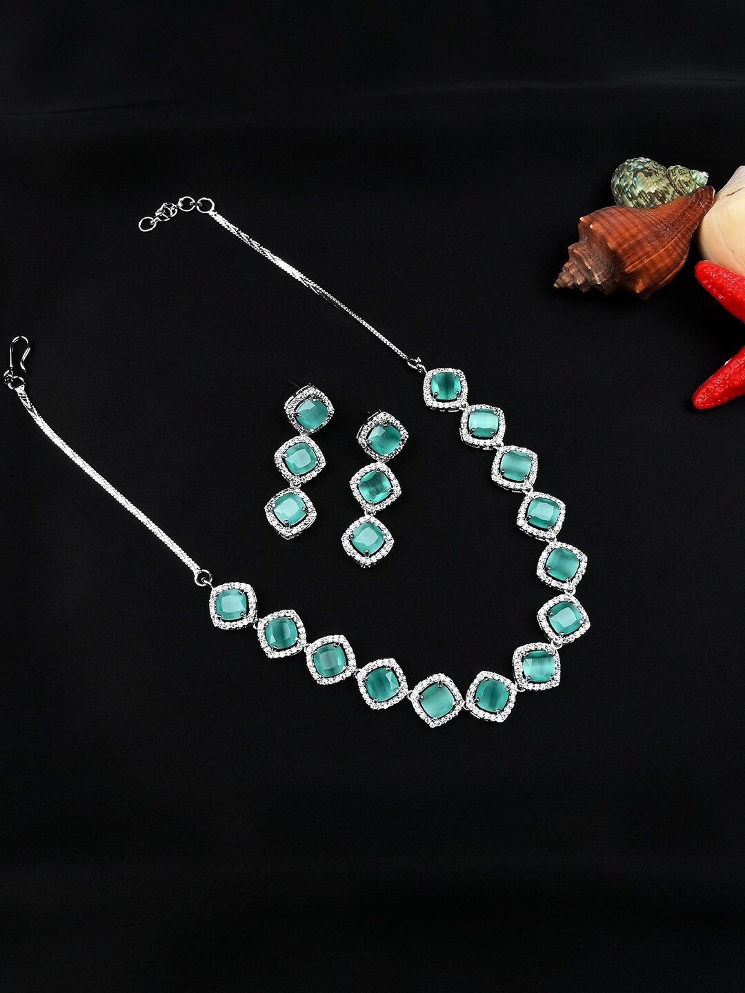 

StileAdda Silver-Plated American Diamond-Studded Jewellery Set