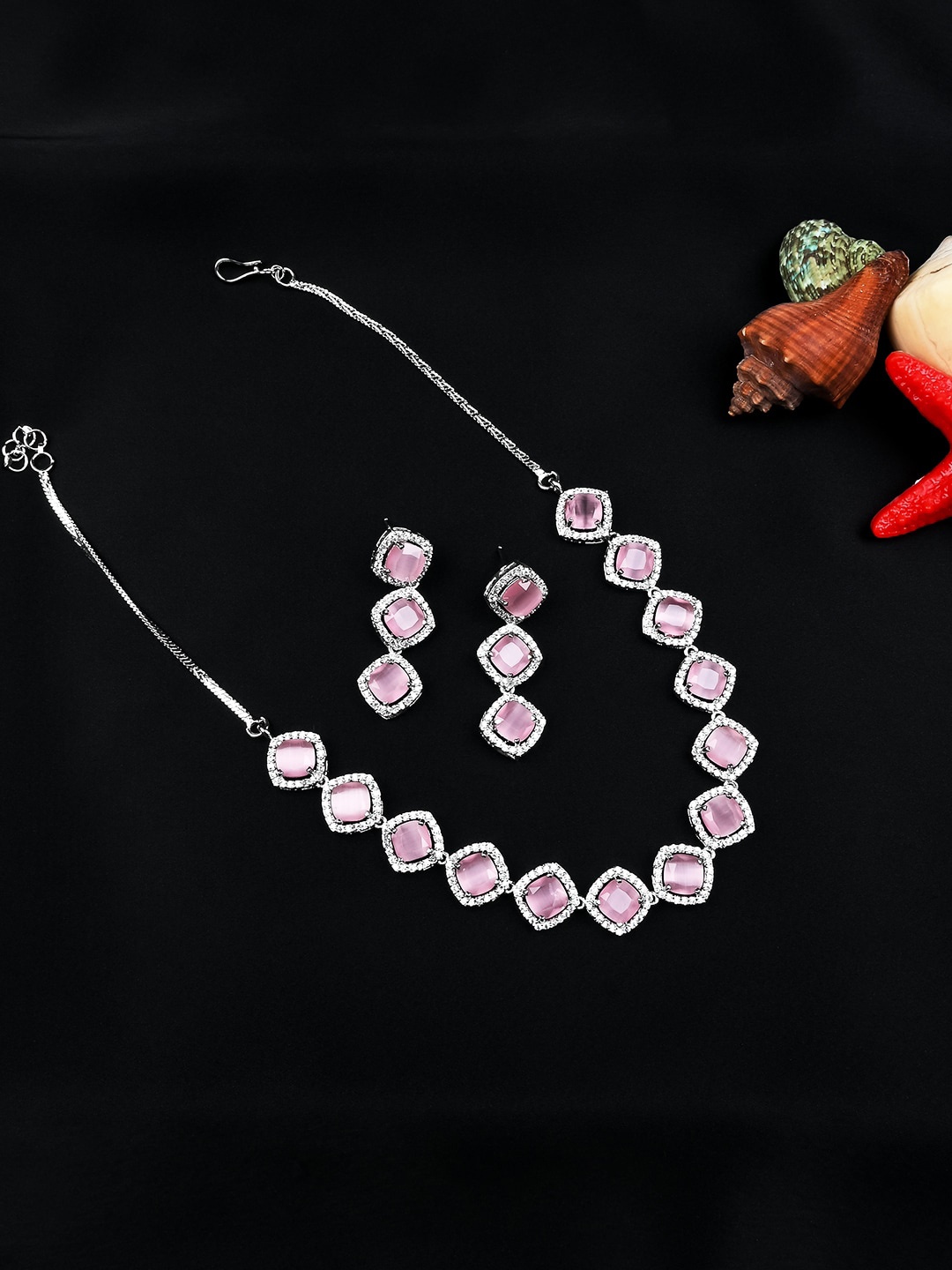 

StileAdda Silver-Plated American Diamond Studded Jewellery Set