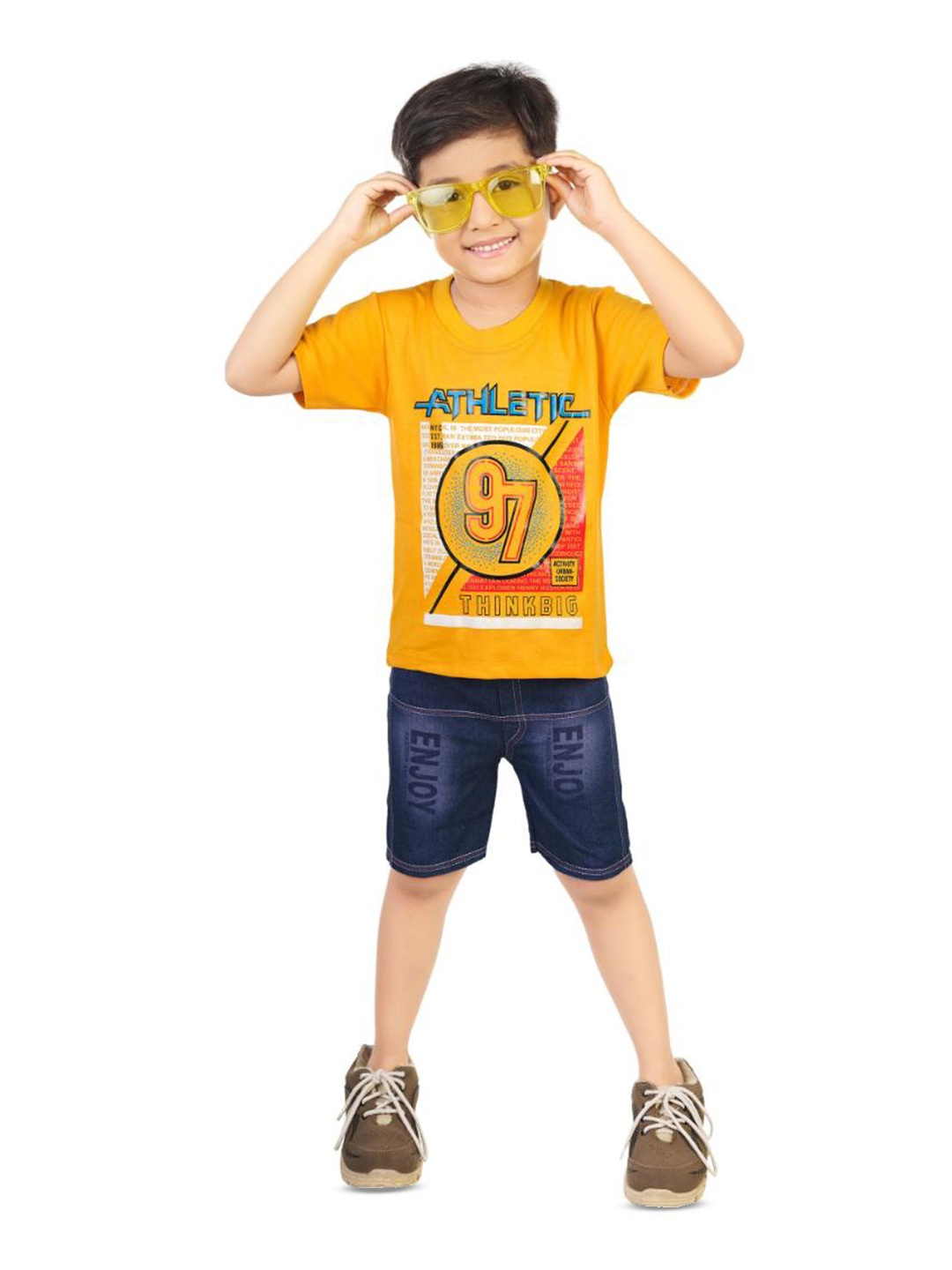 

BAESD Boys Printed Pure Cotton T-shirt With Shorts, Yellow