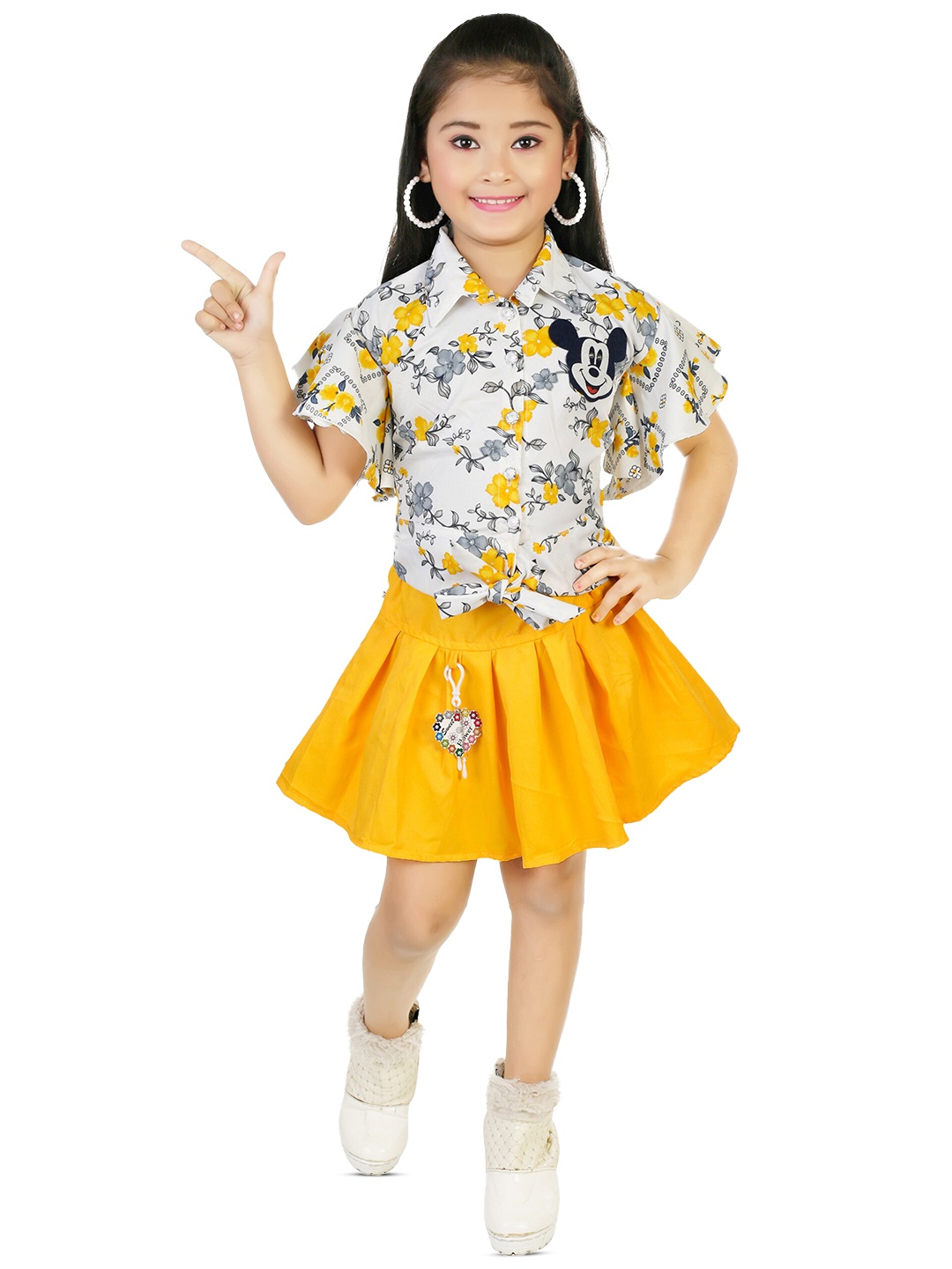 

BAESD Girls Printed Top with Skirt, White