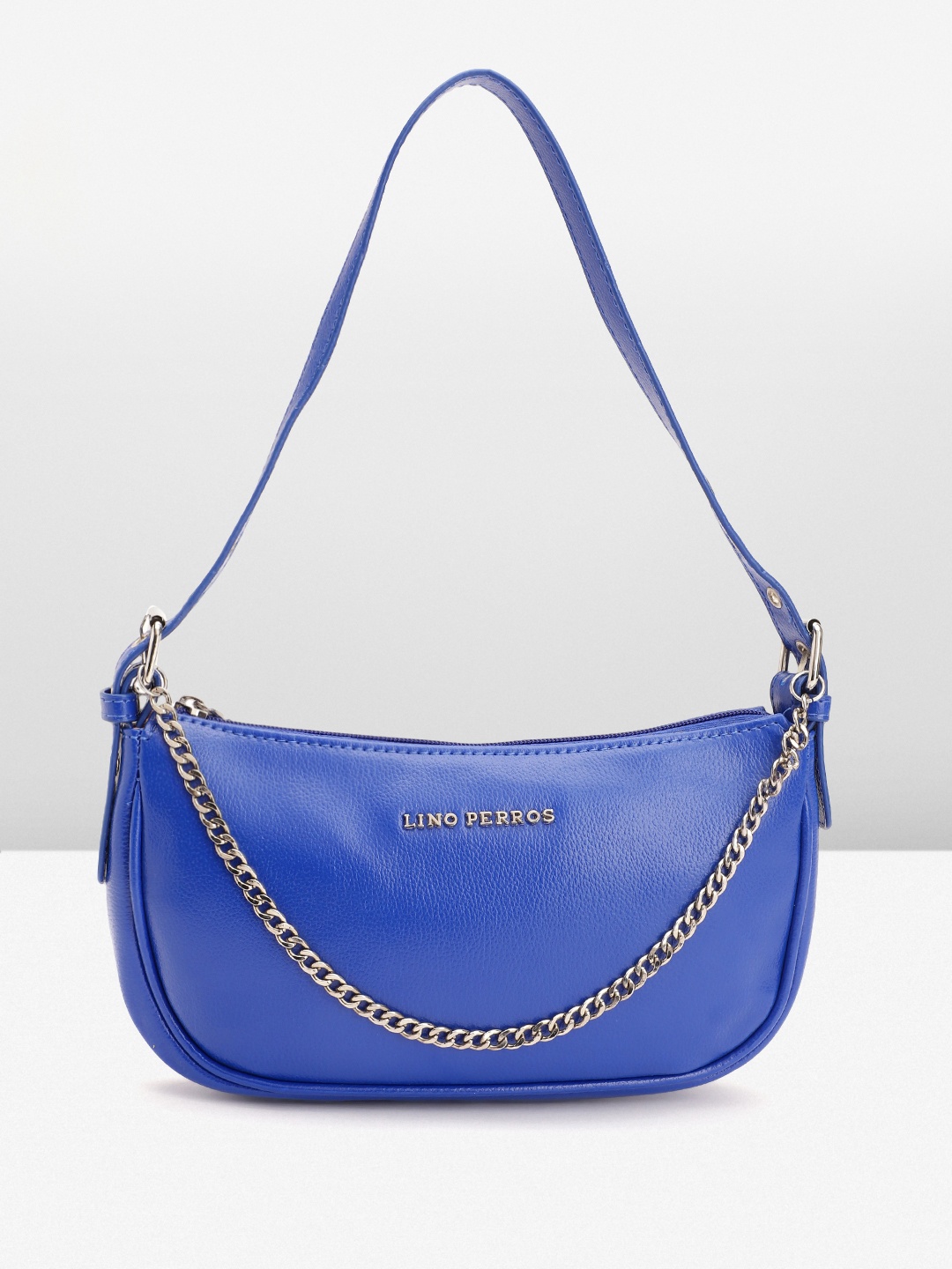 

Lino Perros Textured Structured Shoulder Bag With Chain Detail, Blue