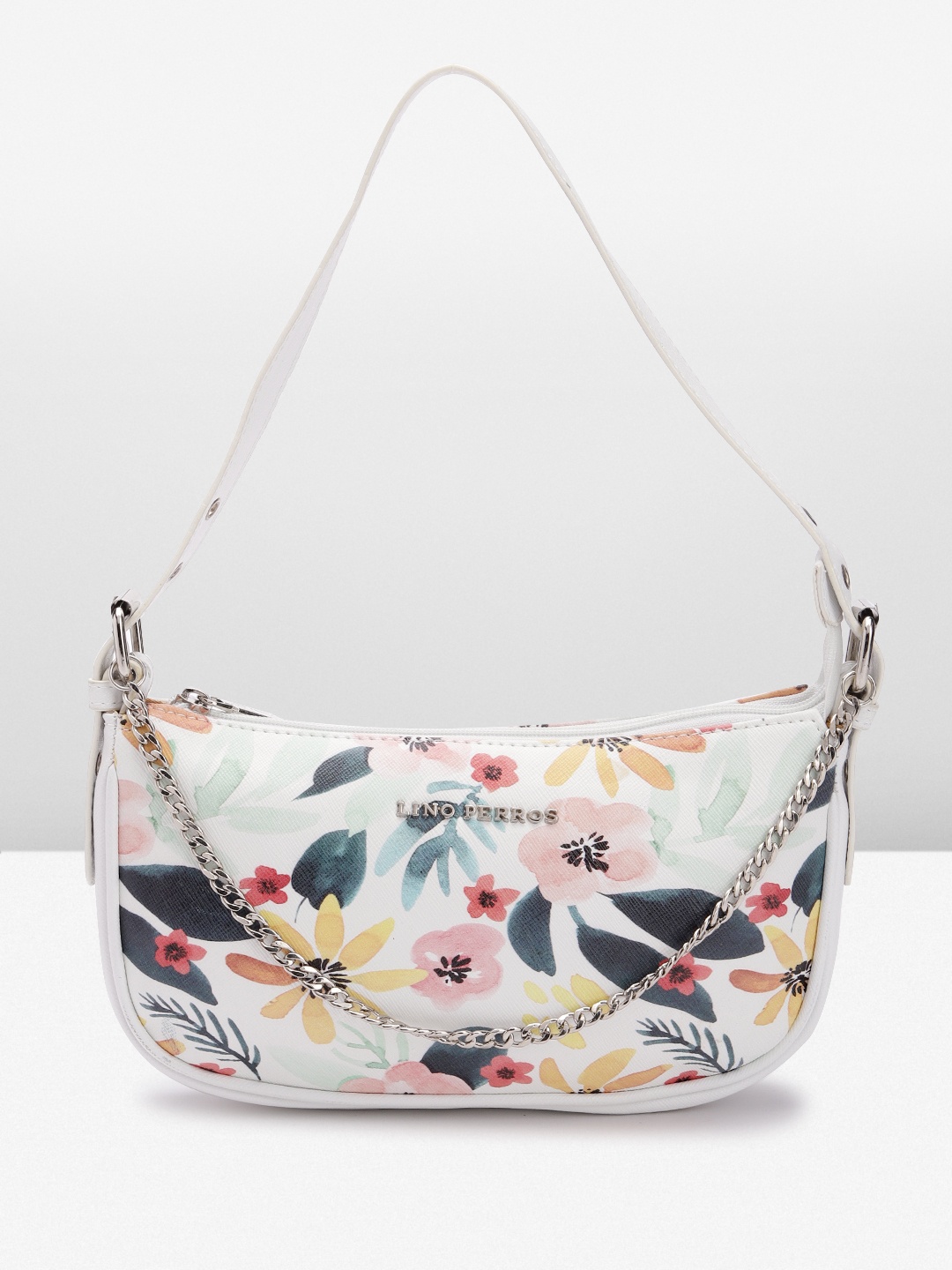 

Lino Perros Floral Printed Structured Shoulder Bag With Chain Detail, White