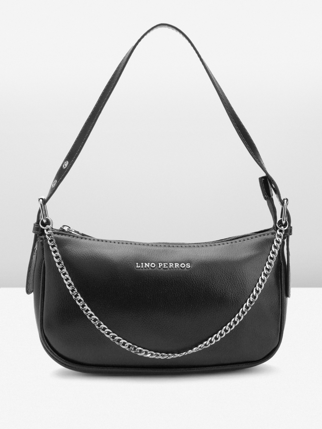 

Lino Perros Textured Structured Shoulder Bag With Chain Detail, Black