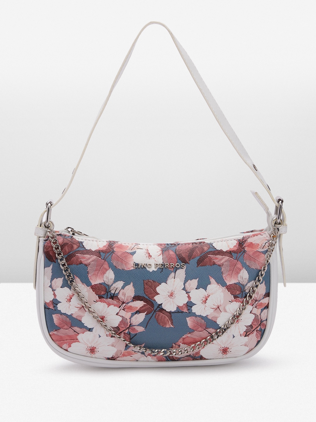 

Lino Perros Floral Printed Structured Shoulder Bag With Chain Detail, Navy blue