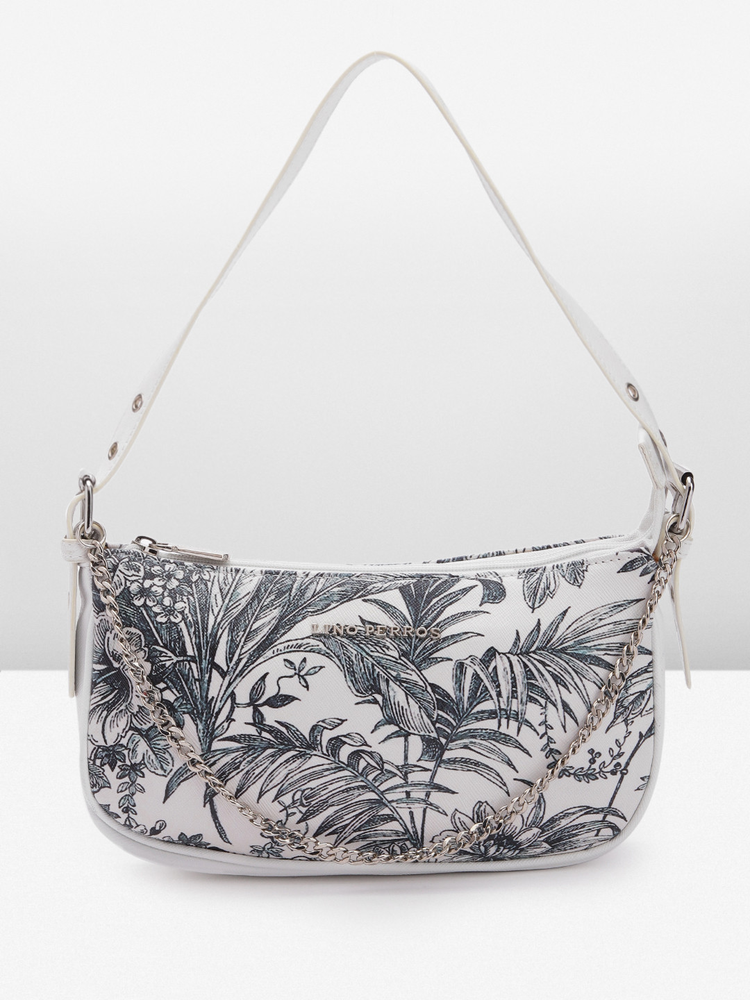 

Lino Perros Floral Printed Structured Shoulder Bag With Chain Detail, White