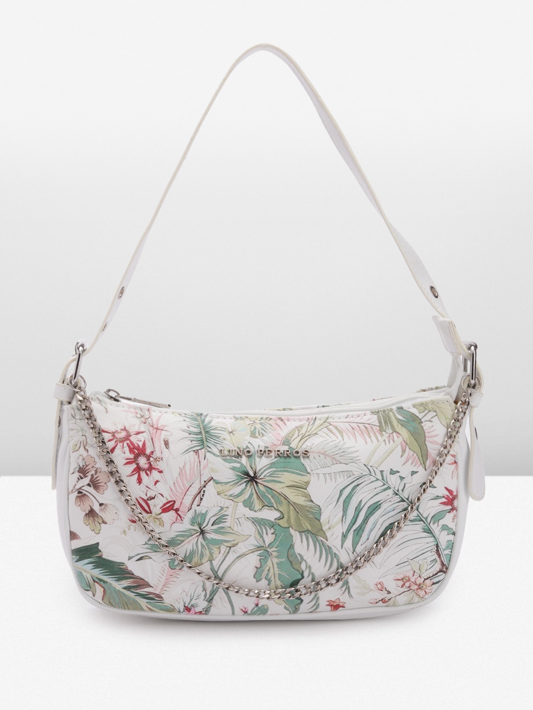 

Lino Perros Floral Printed Structured Shoulder Bag With Chain Detail, White