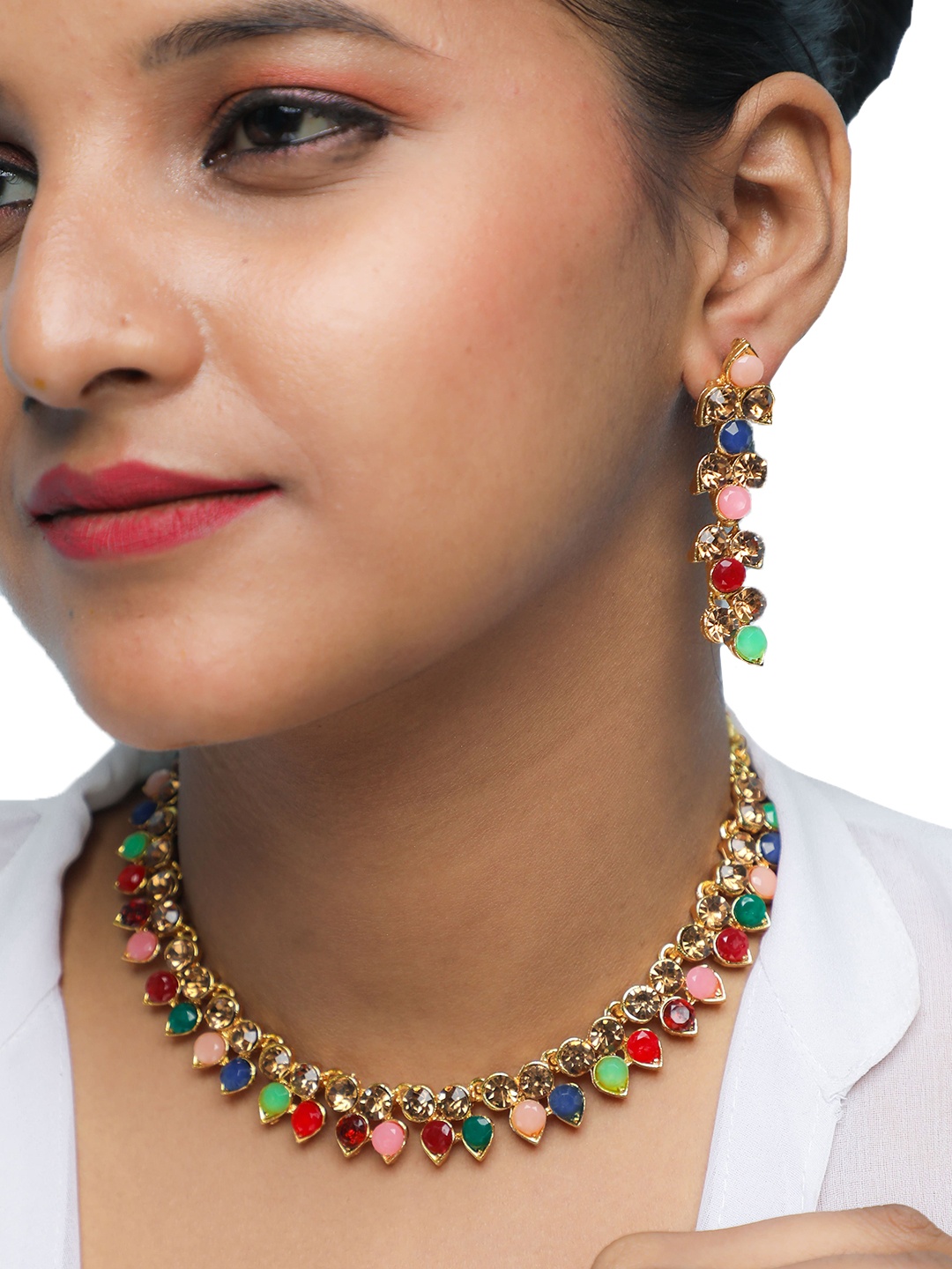 

VOJ Gold Plated Stones Studded Jewellery Set