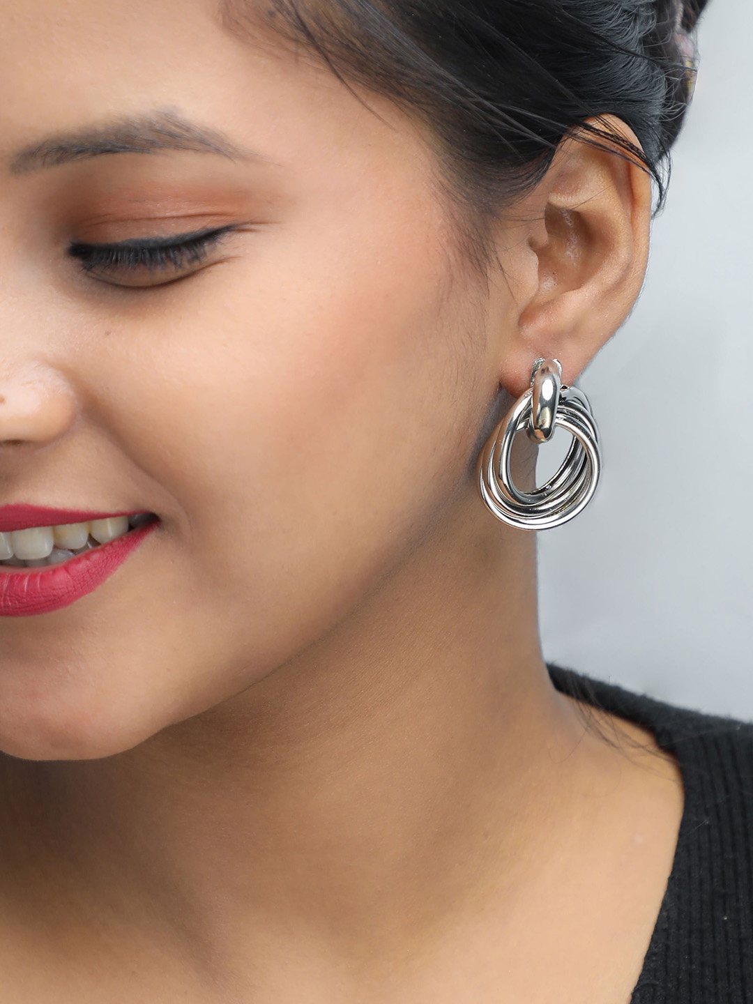 

VOJ Silver Plated Stainless Steel Circular Drop Earrings