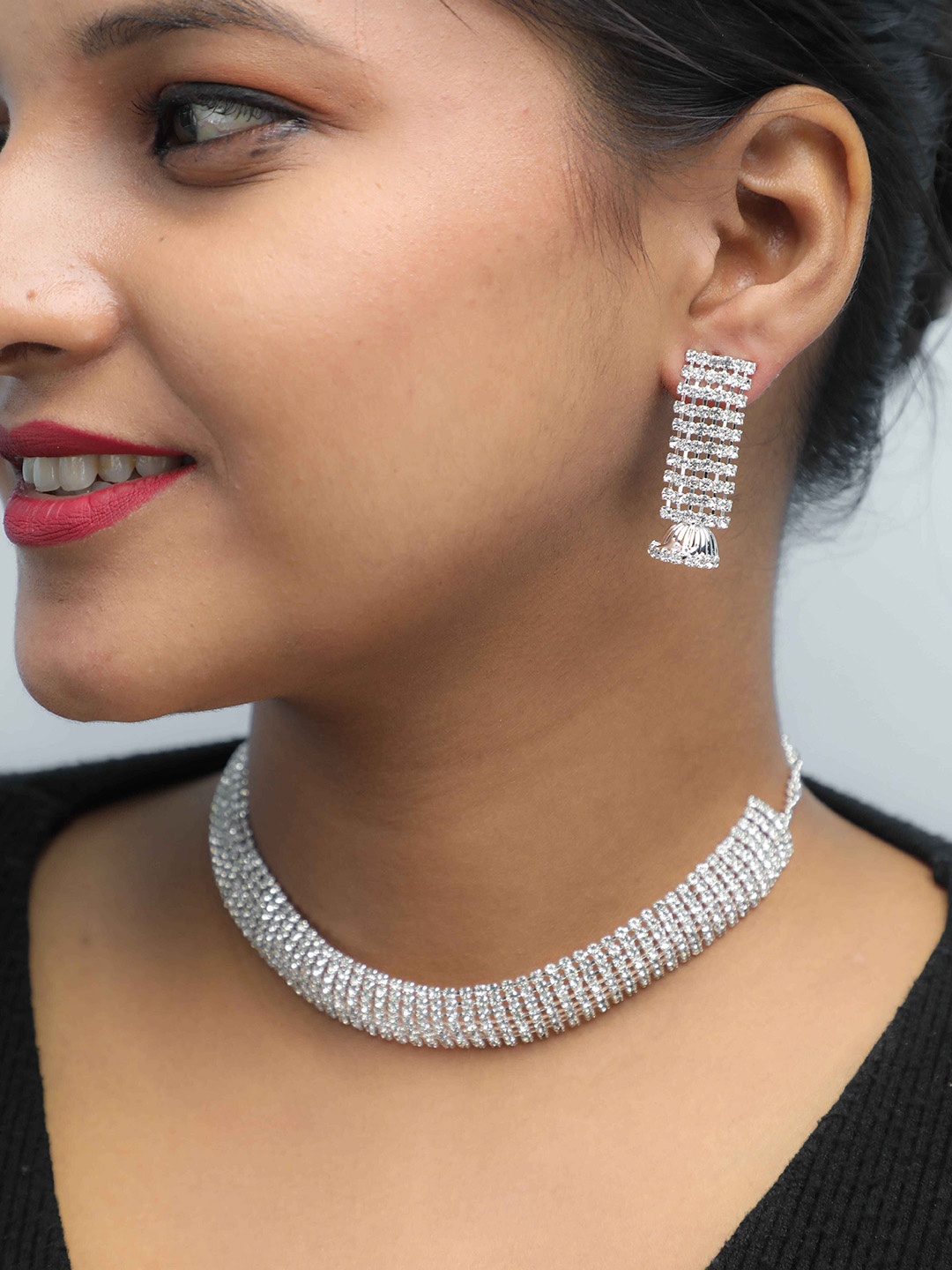 

VOJ Silver Plated Stones Studded & Beaded Jewellery Set