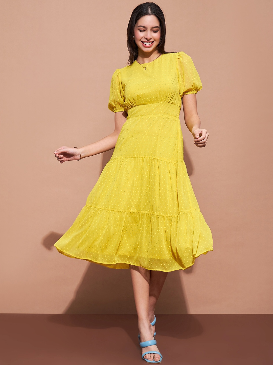 

DressBerry Puff Sleeves Georgette Empire Dress, Yellow