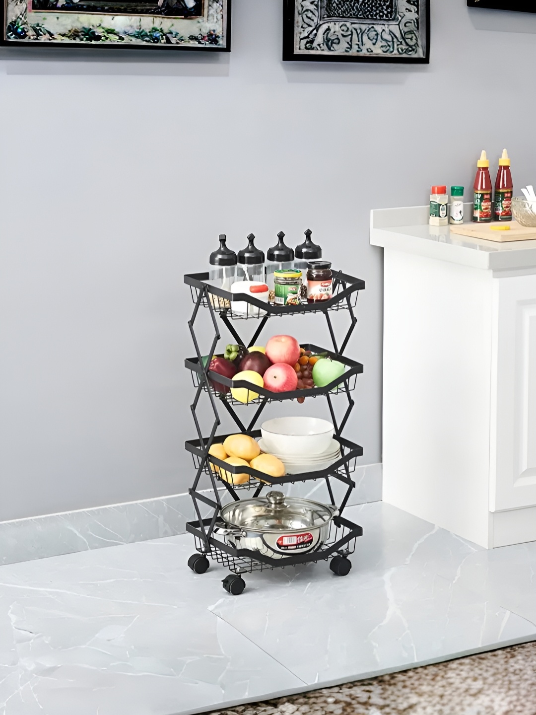 

USHA SHRIRAM Black Metal Fruit and Vegetable Basket