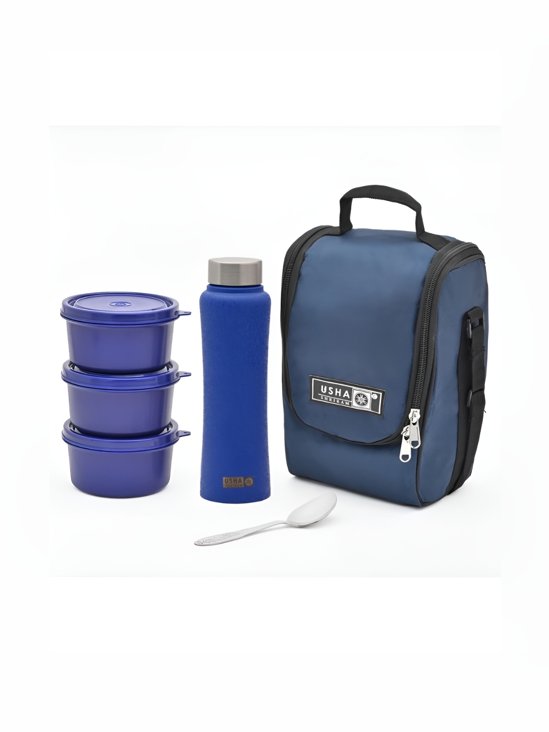 

USHA SHRIRAM Blue Stainless Steel Dishwasher Safe Lunch Box