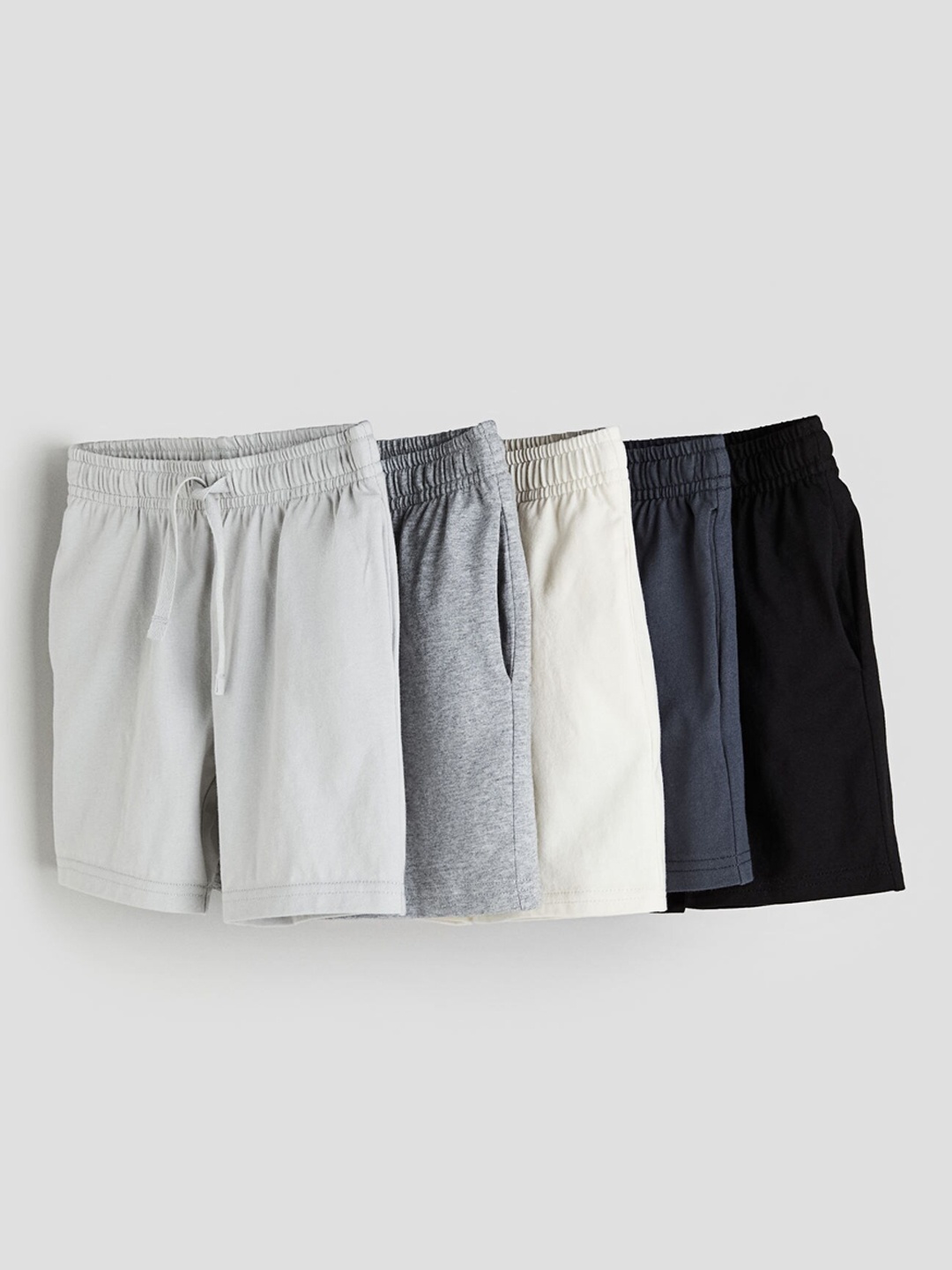 H&M Boys Pack of 5 Pure Cotton Mid-Rise Shorts, Grey