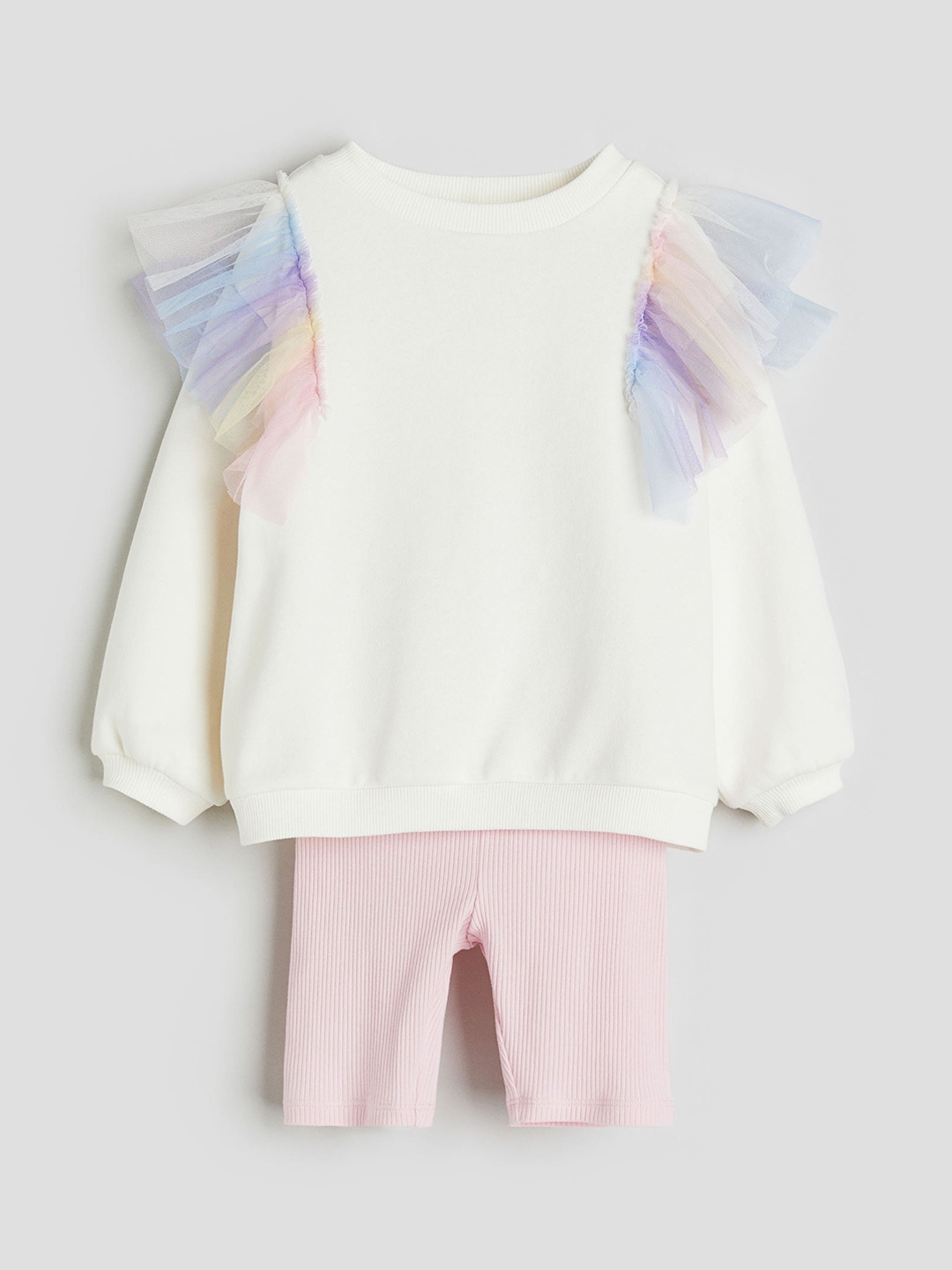 

H&M Girls 2-Piece Sweatshirt And Cycling Shorts Set, White