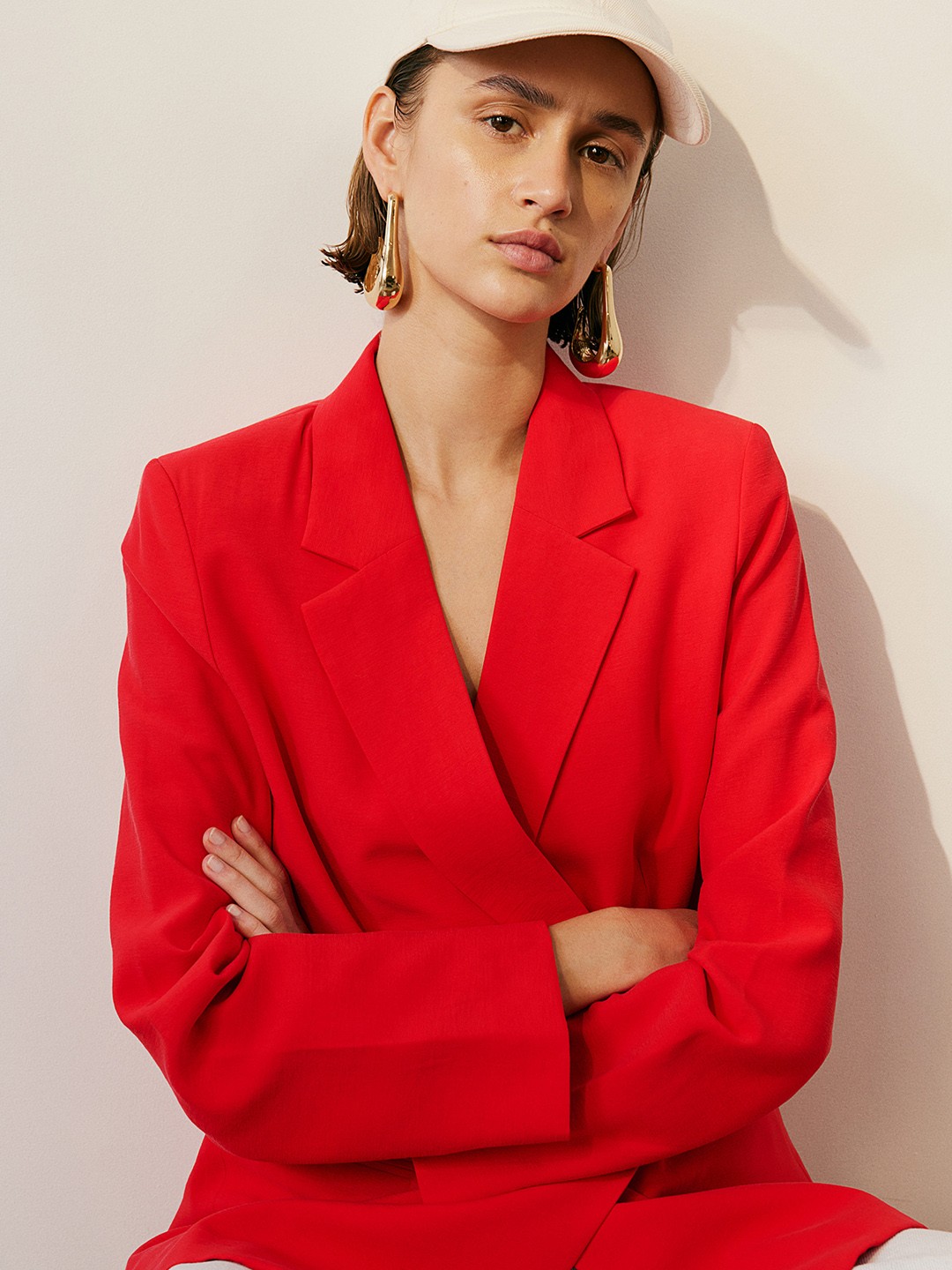 

H&M Women Double-Breasted Blazer, Red