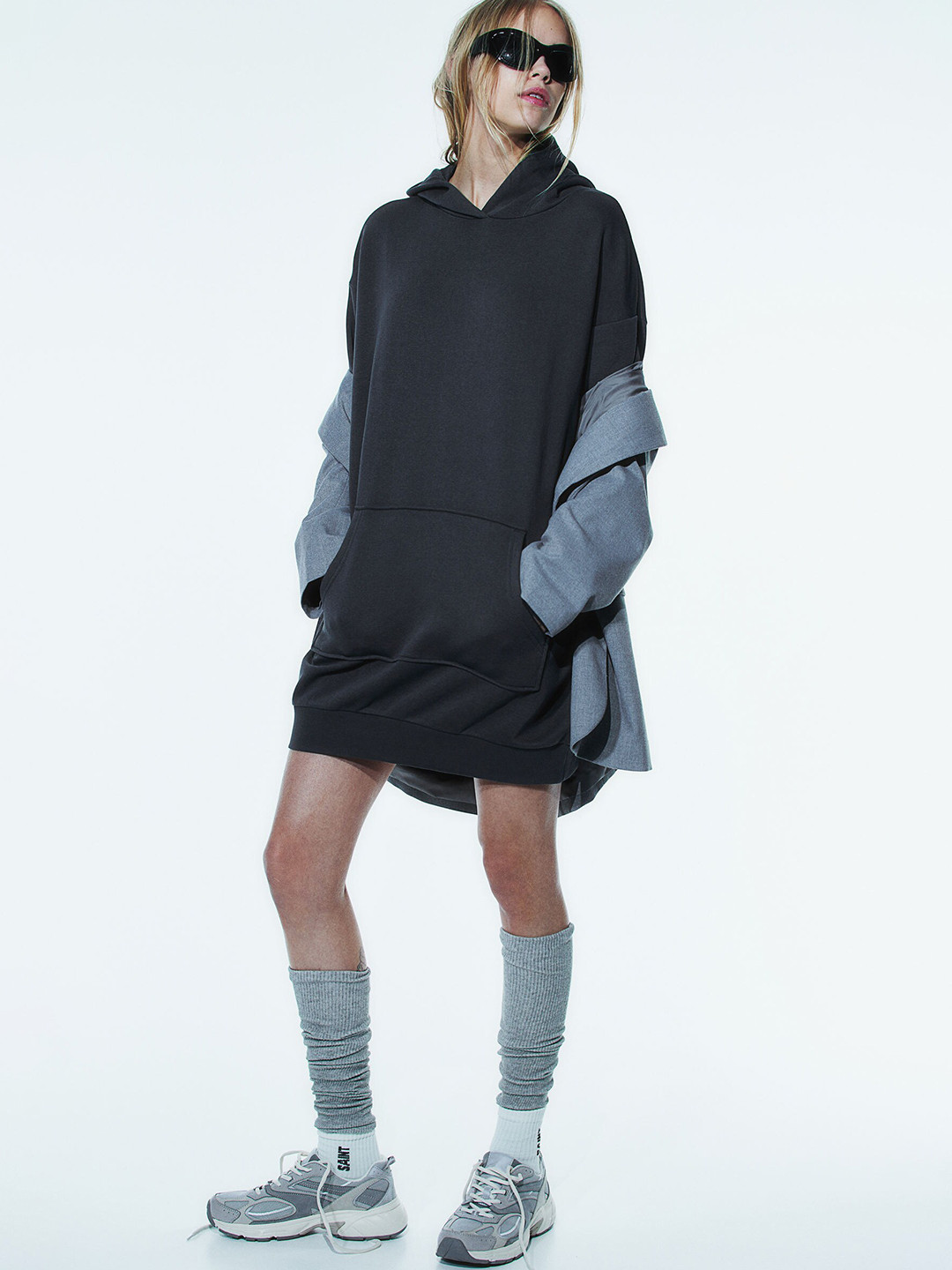 

H&M Hooded Sweatshirt Dress, Grey