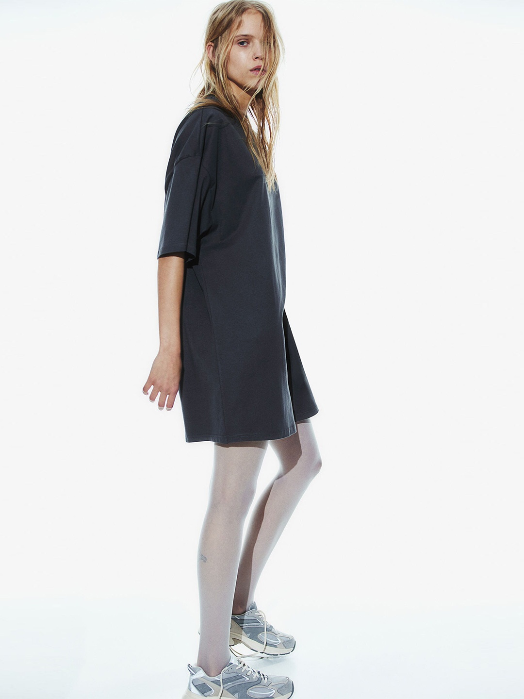 

H&M Pure Cotton Oversized T-Shirt Dress, Grey