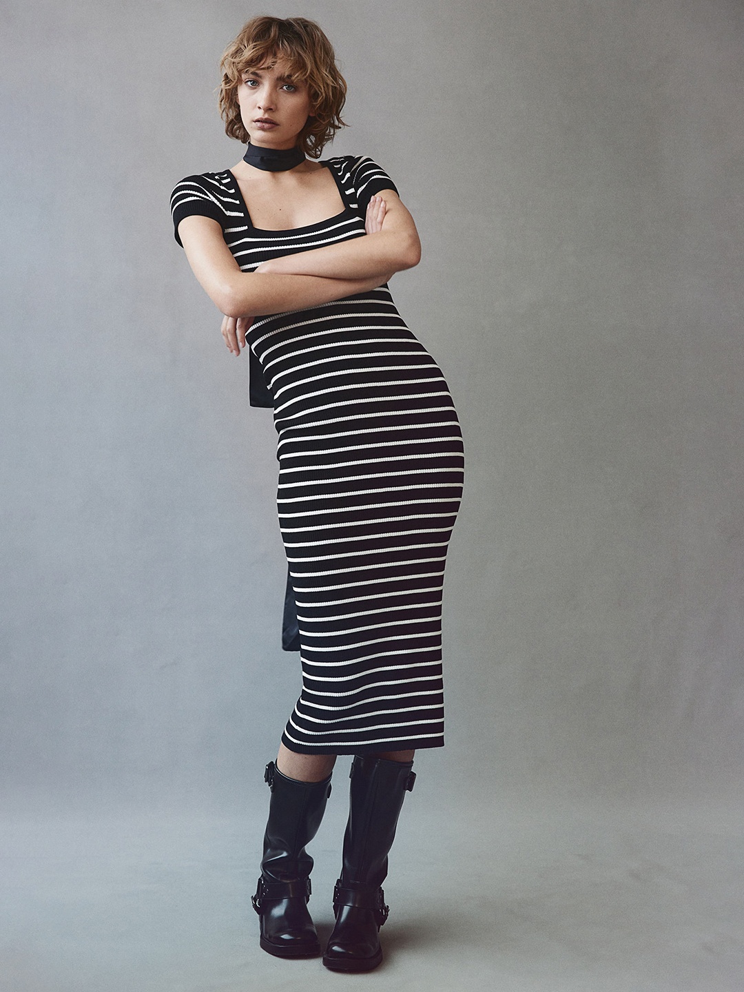 

H&M Rib-Knit Midi Dress, Black